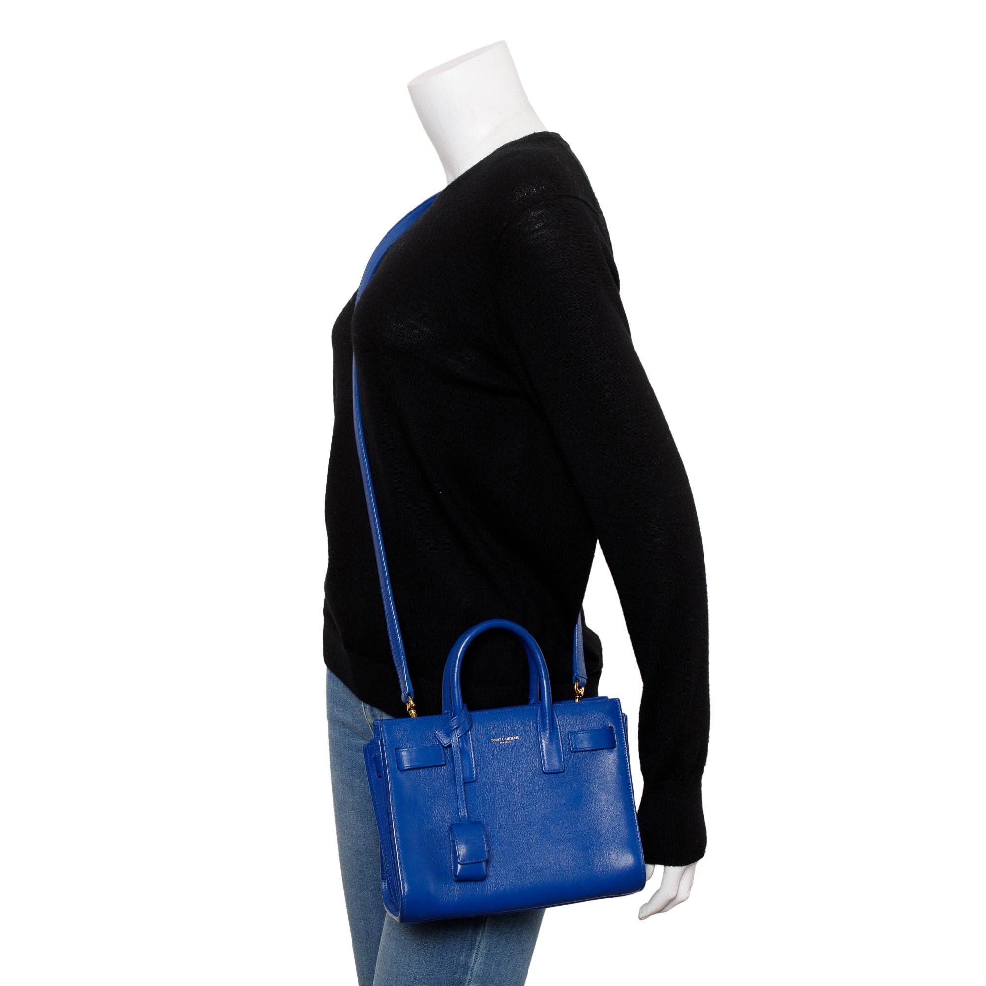 Saint Laurent Blue Smooth Leather Nano Sac De Jour w/ Strap