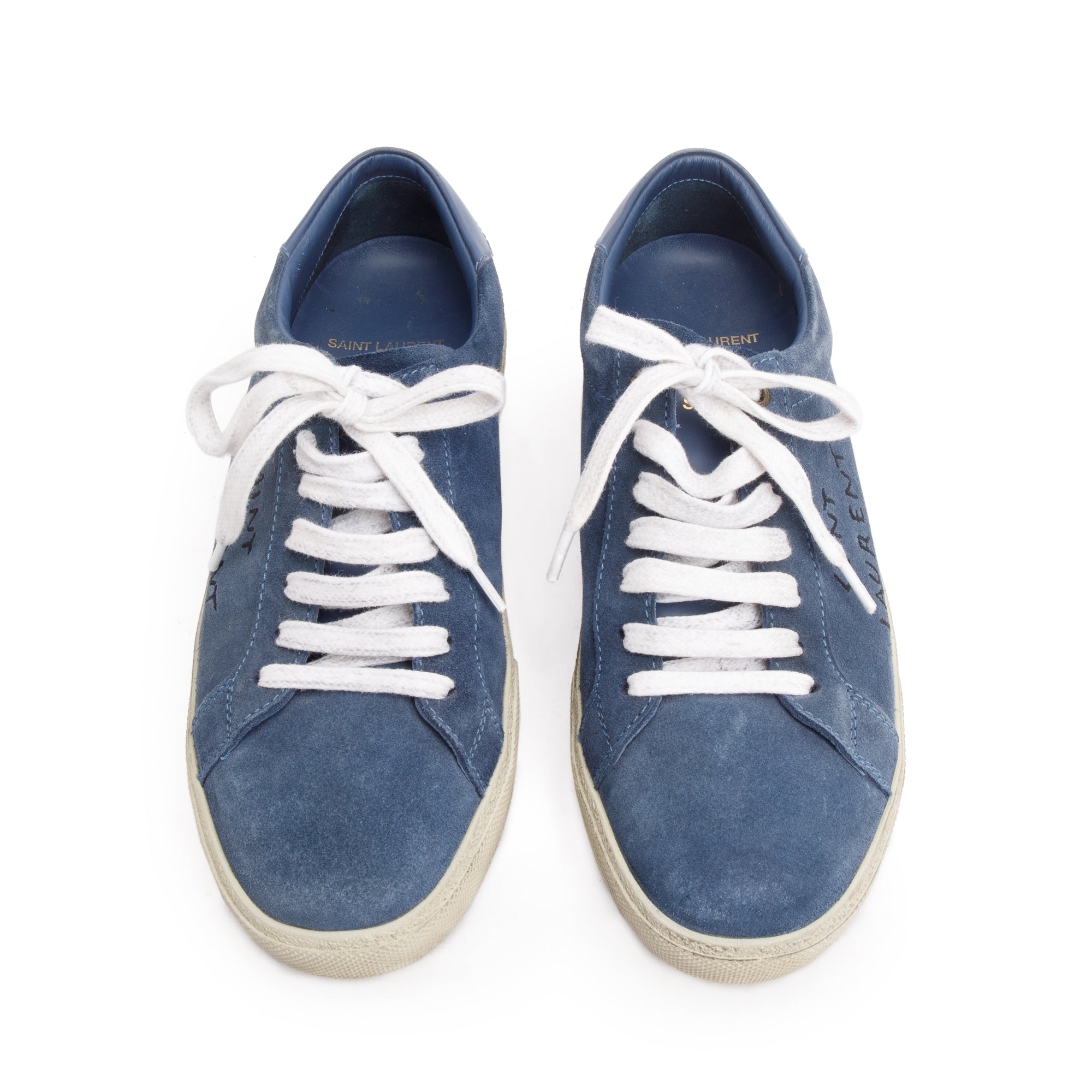 Saint Laurent Blue Suede Court Classic SL-06 Embroidered Sneakers, Size 39.5