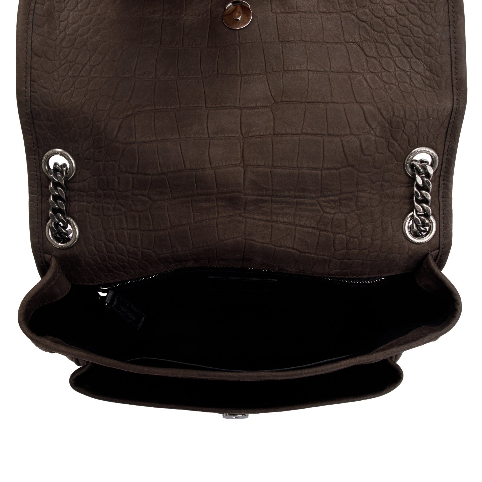 Saint Laurent Brown Crocodile Embossed Nubuck Medium Niki Shoulder Bag