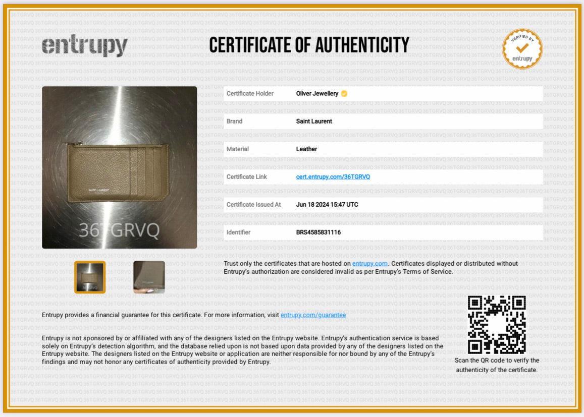 Saint Laurent Brown Grain De Poudre Paris Fragments Zipped Card Case w/ Box