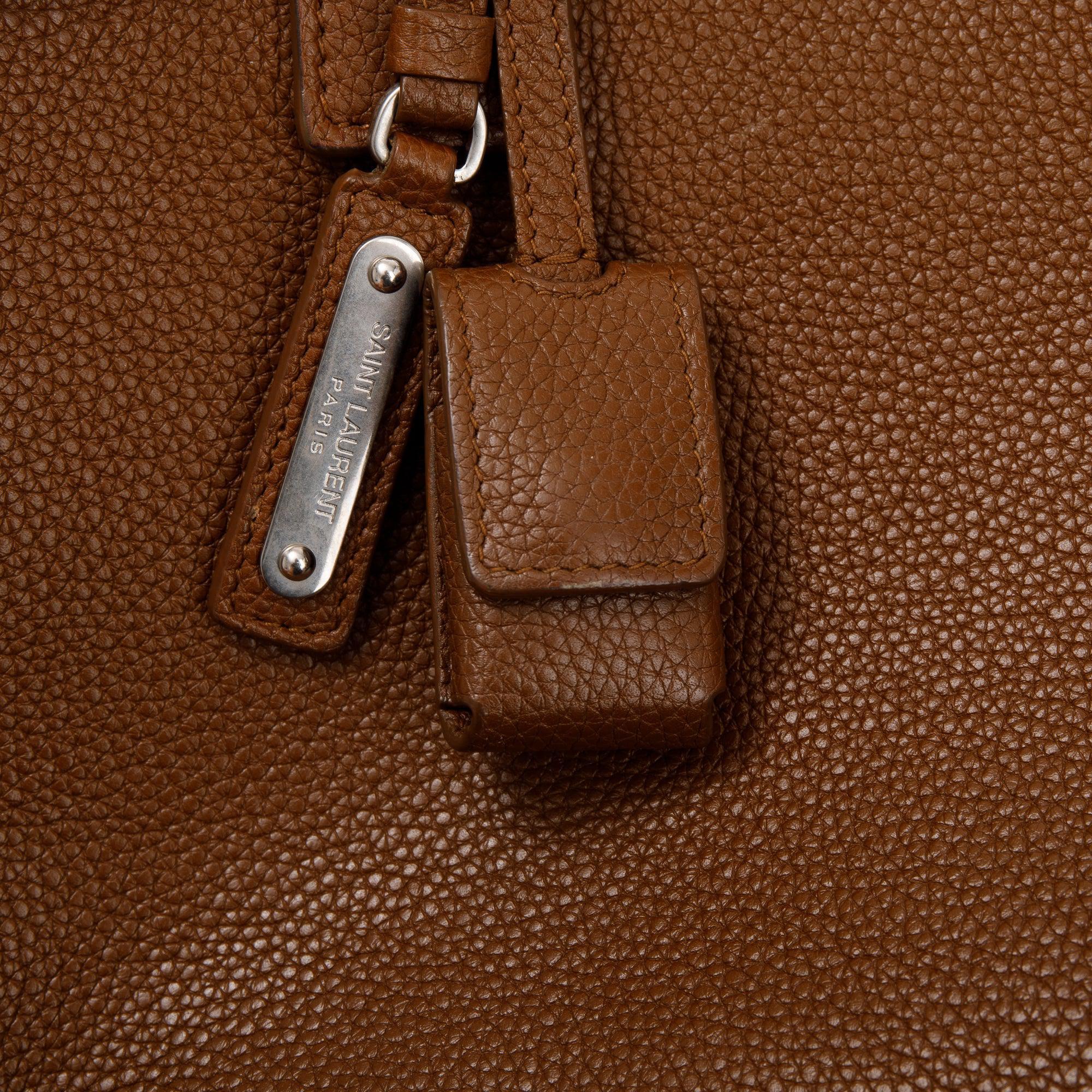 Saint Laurent Brown Grained Calfskin Leather Baby Sac De Jour w/ Strap & Pouch