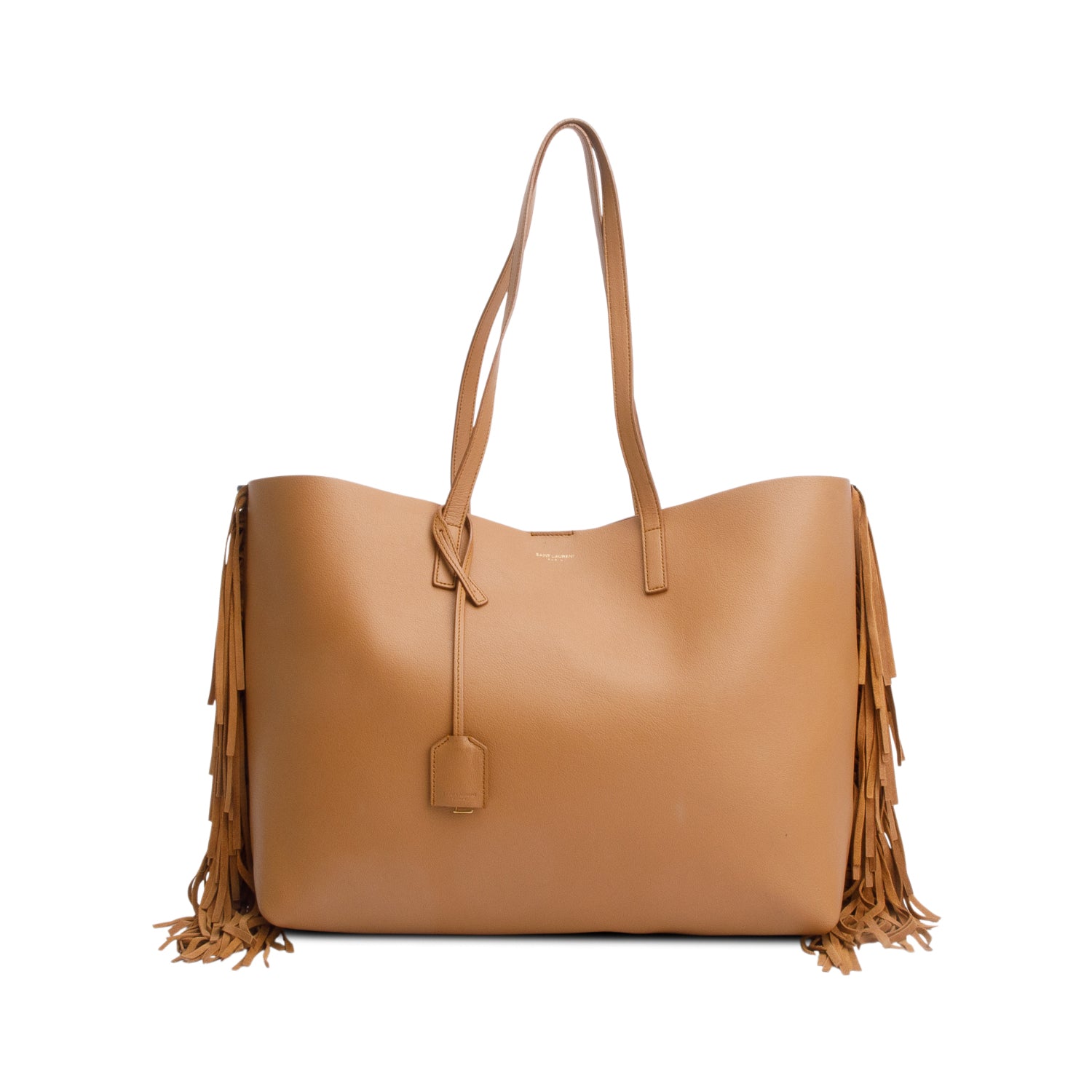 Saint Laurent Brown Leather Fringe E/W Shopping Tote w/ Pouch