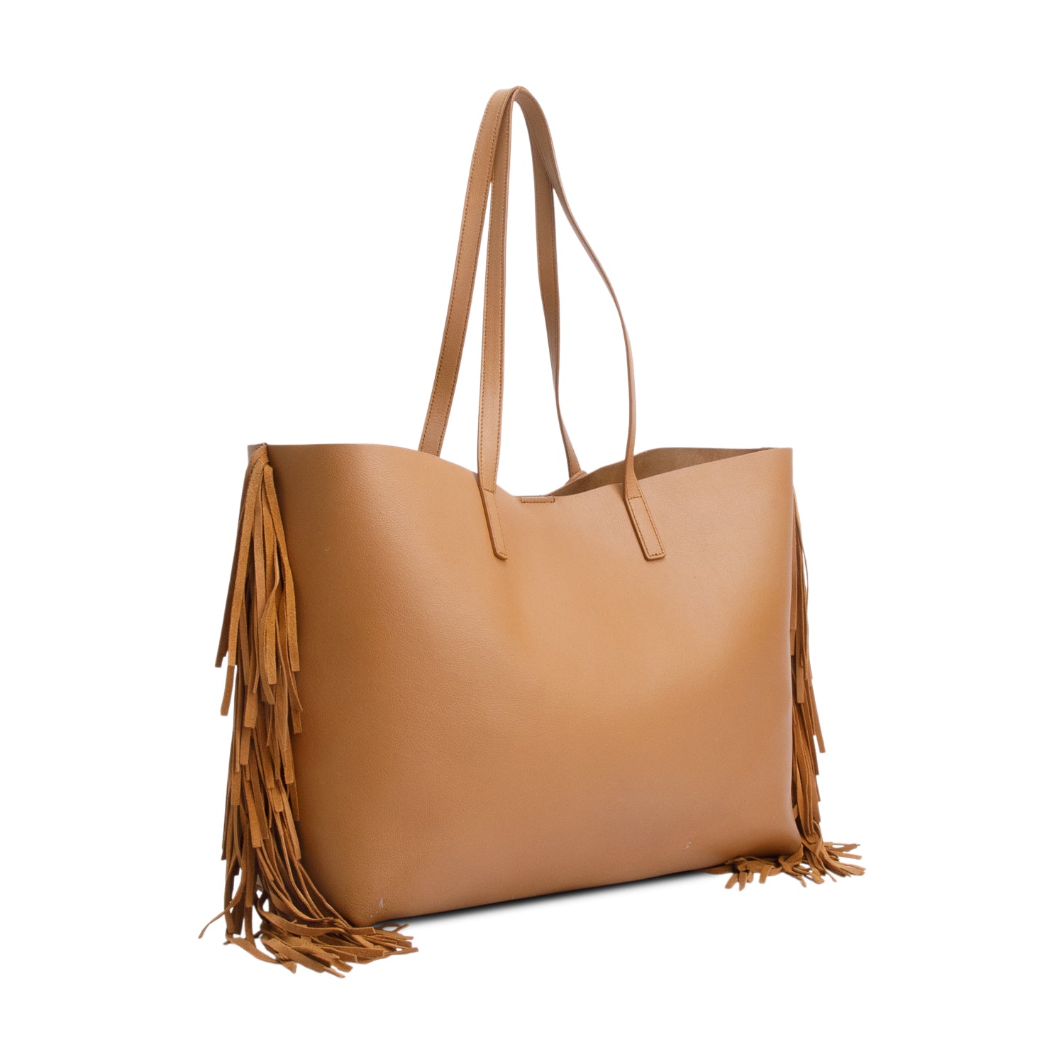 Saint Laurent Brown Leather Fringe E/W Shopping Tote w/ Pouch