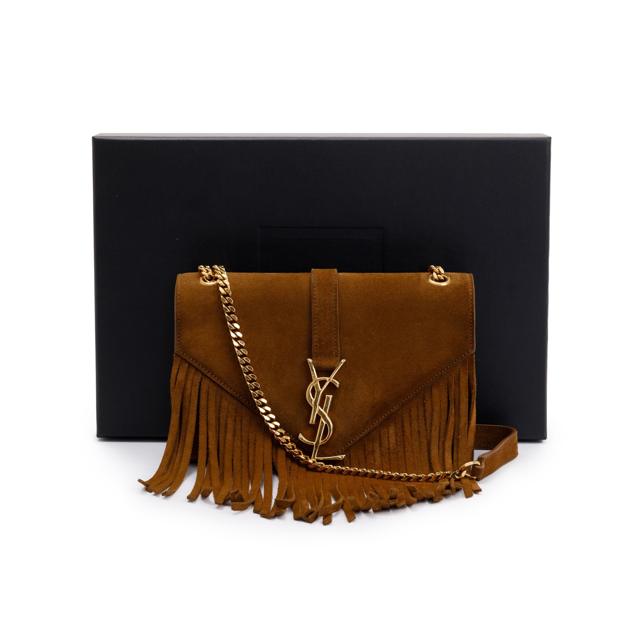 Saint Laurent Brown Suede Baby Fringe Crosssbody Bag w/ Box