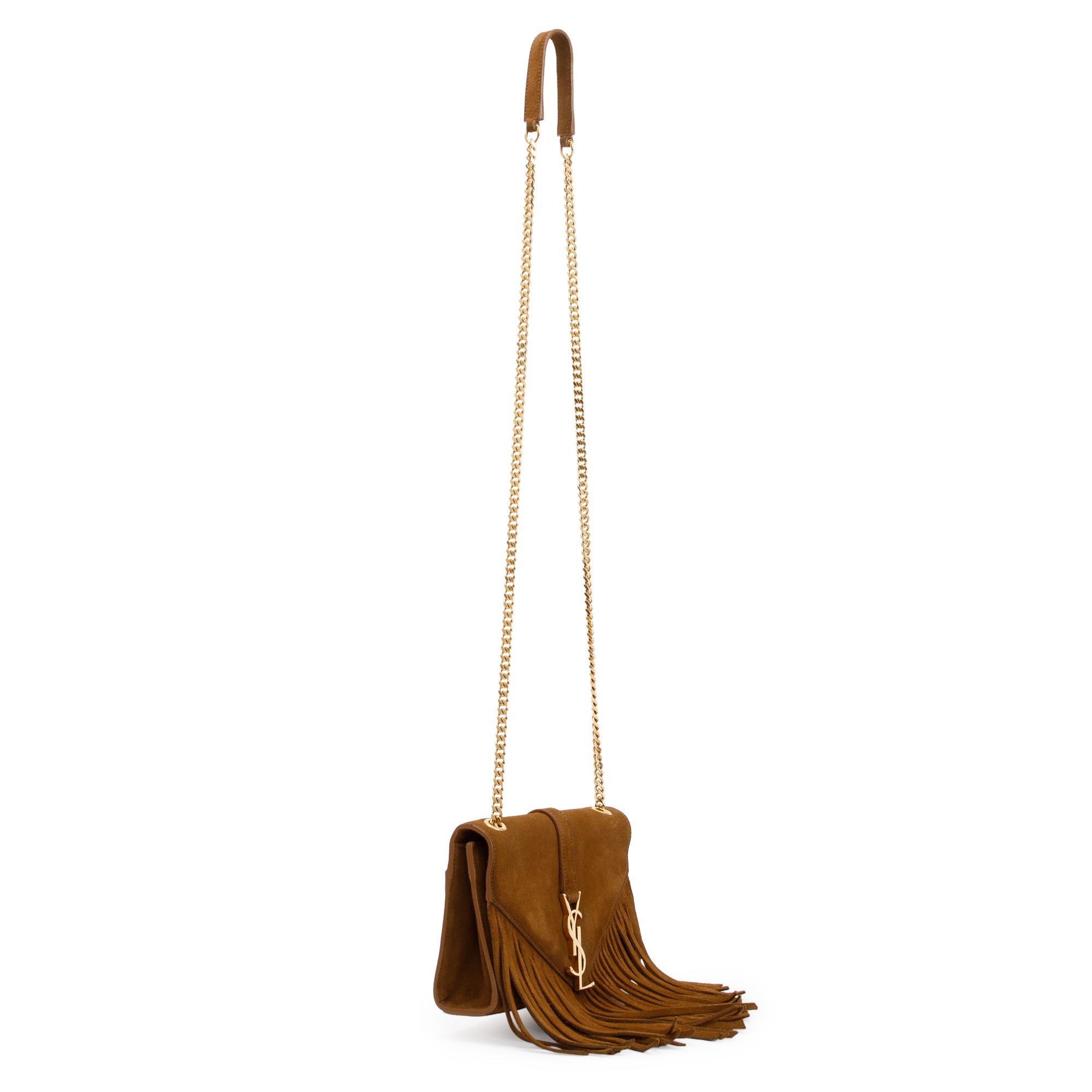 Saint Laurent Brown Suede Baby Fringe Crosssbody Bag w/ Box