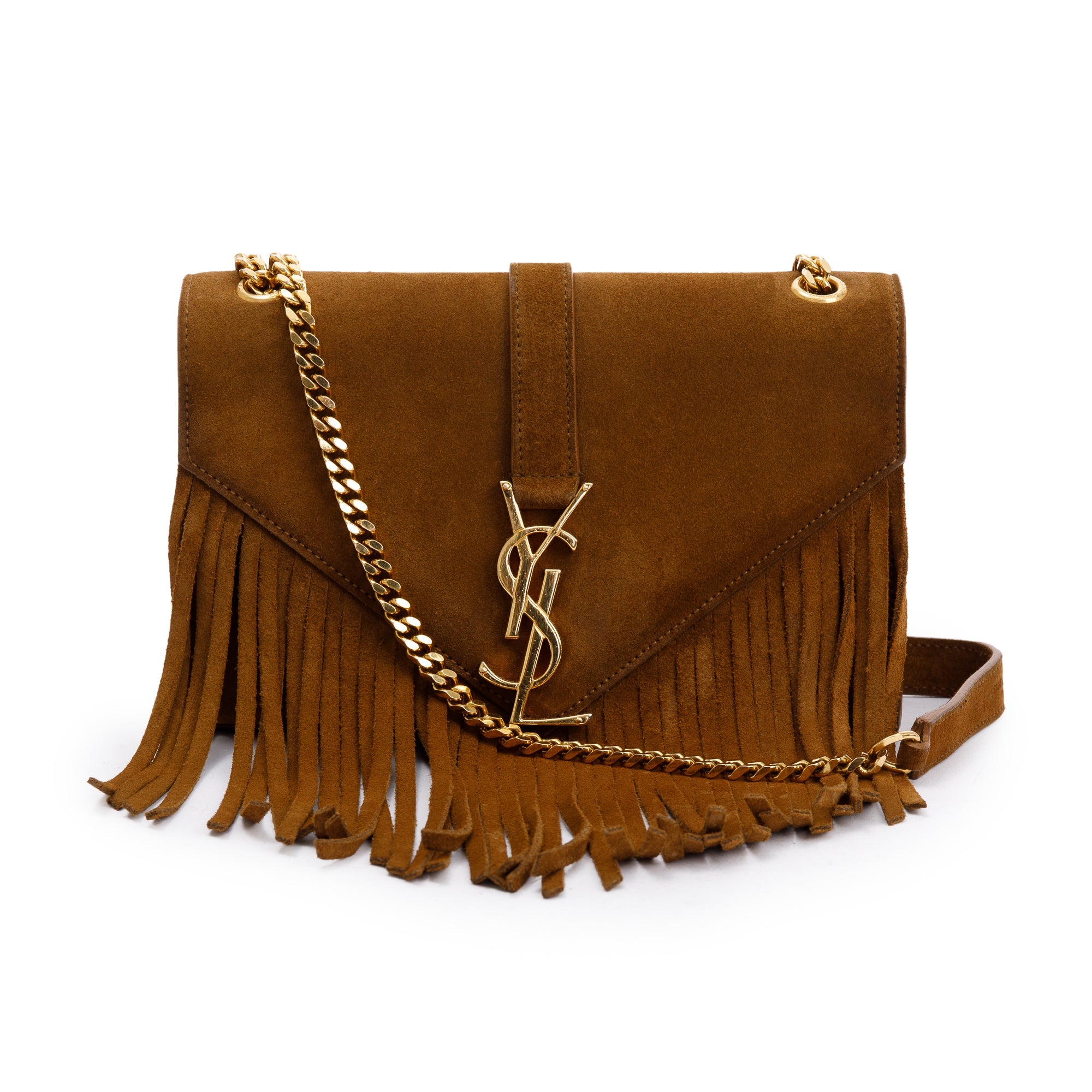 Saint Laurent Brown Suede Baby Fringe Crosssbody Bag w/ Box