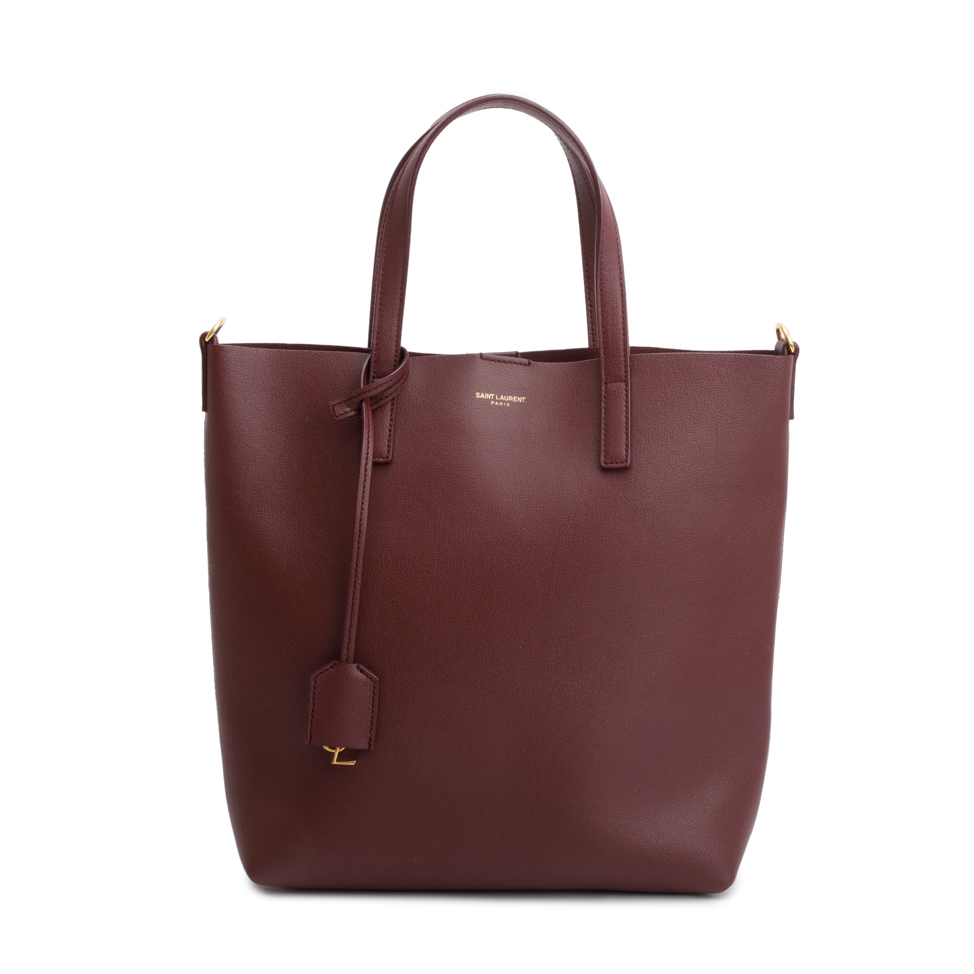 Saint Laurent Burgundy Calfskin Leather Toy Shopping Tote w/ Strap