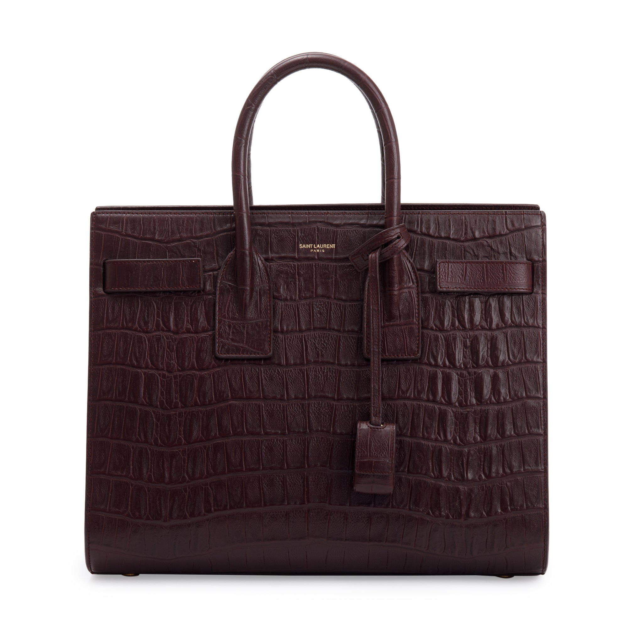 Saint Laurent Burgundy Crocodile Embossed Calfskin Small Sac De Jour w/ Strap