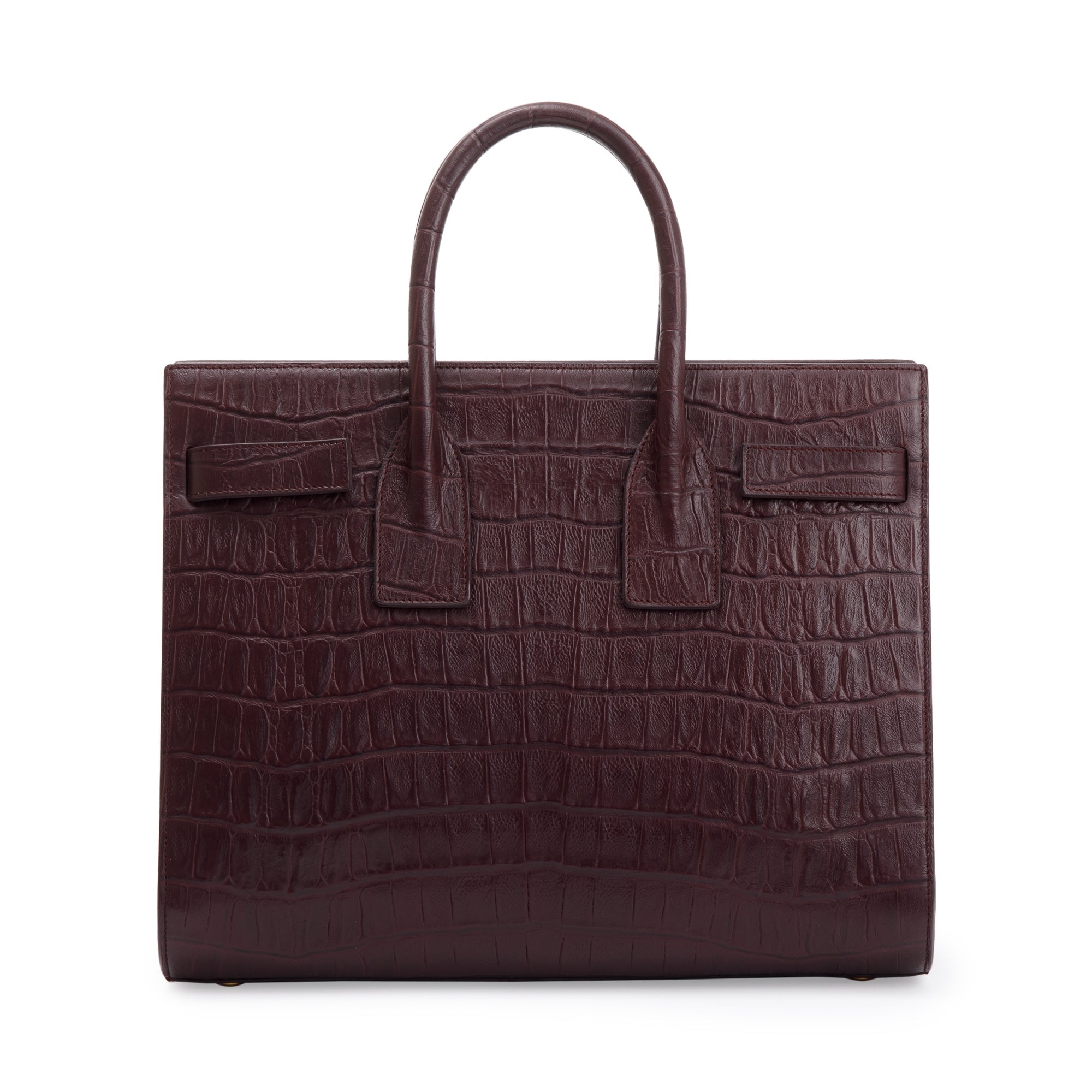 Saint Laurent Burgundy Crocodile Embossed Calfskin Small Sac De Jour w/ Strap