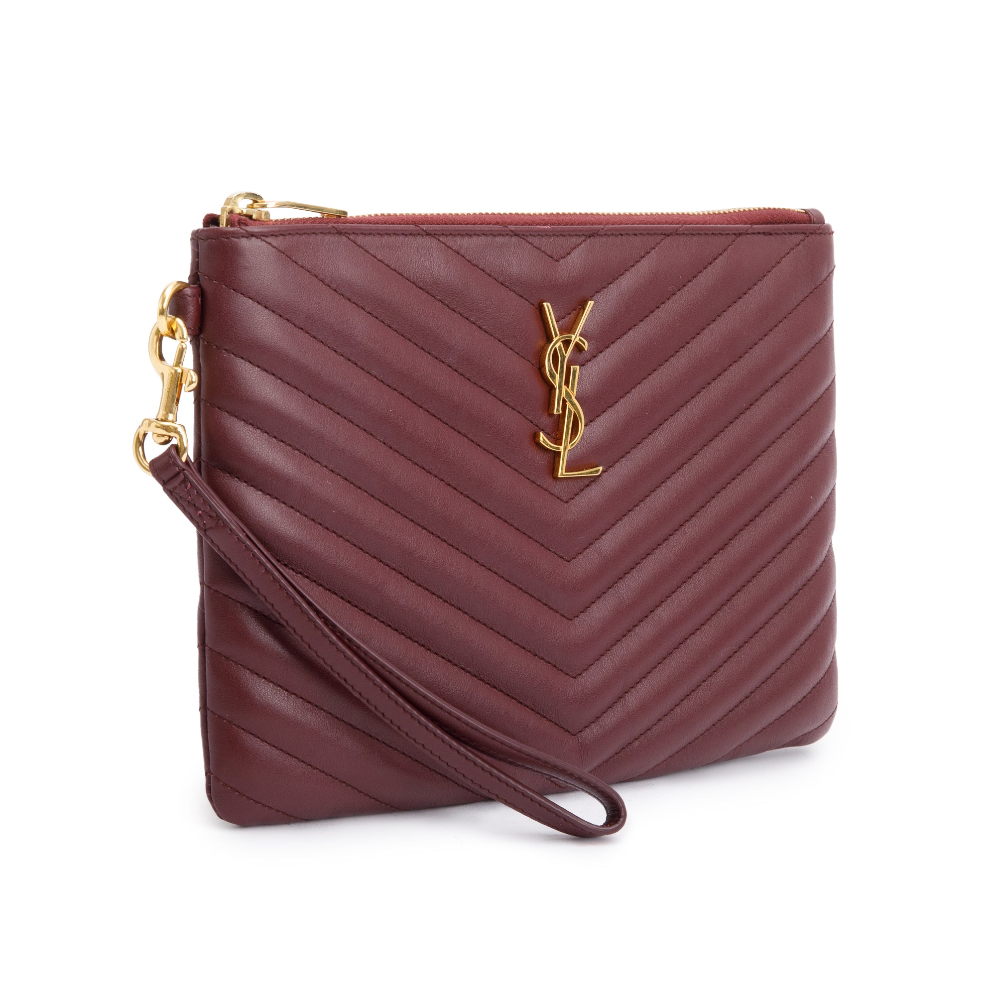 Saint Laurent Burgundy Leather Cassandre Matelasse A5 Pouch w/ Box