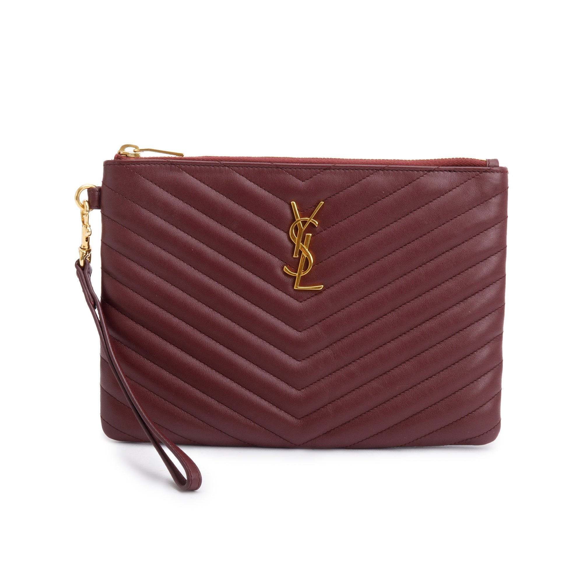 Saint Laurent Burgundy Leather Cassandre Matelasse A5 Pouch w/ Box
