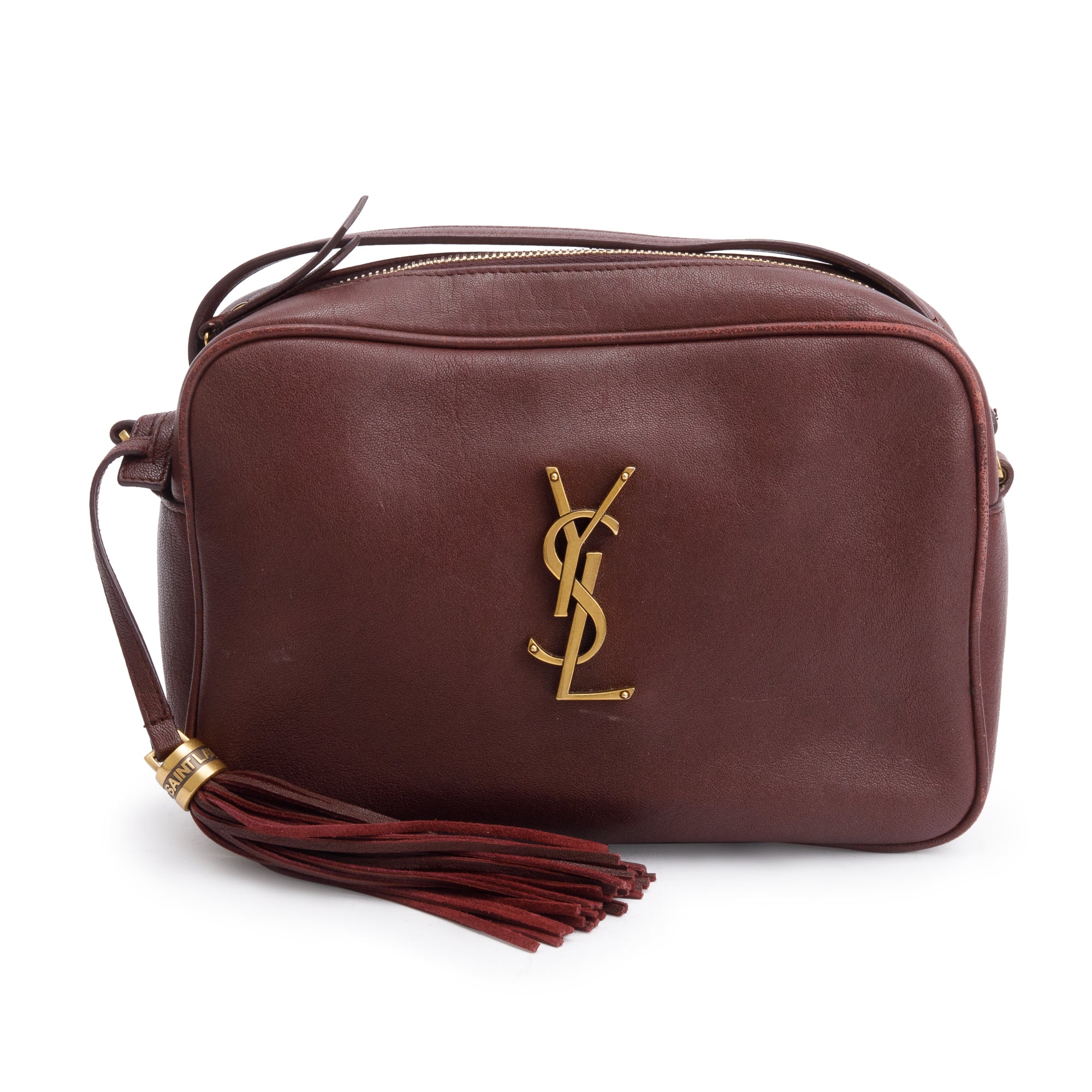 Saint Laurent Burgundy Monogram Leather Small Lou Camera Bag
