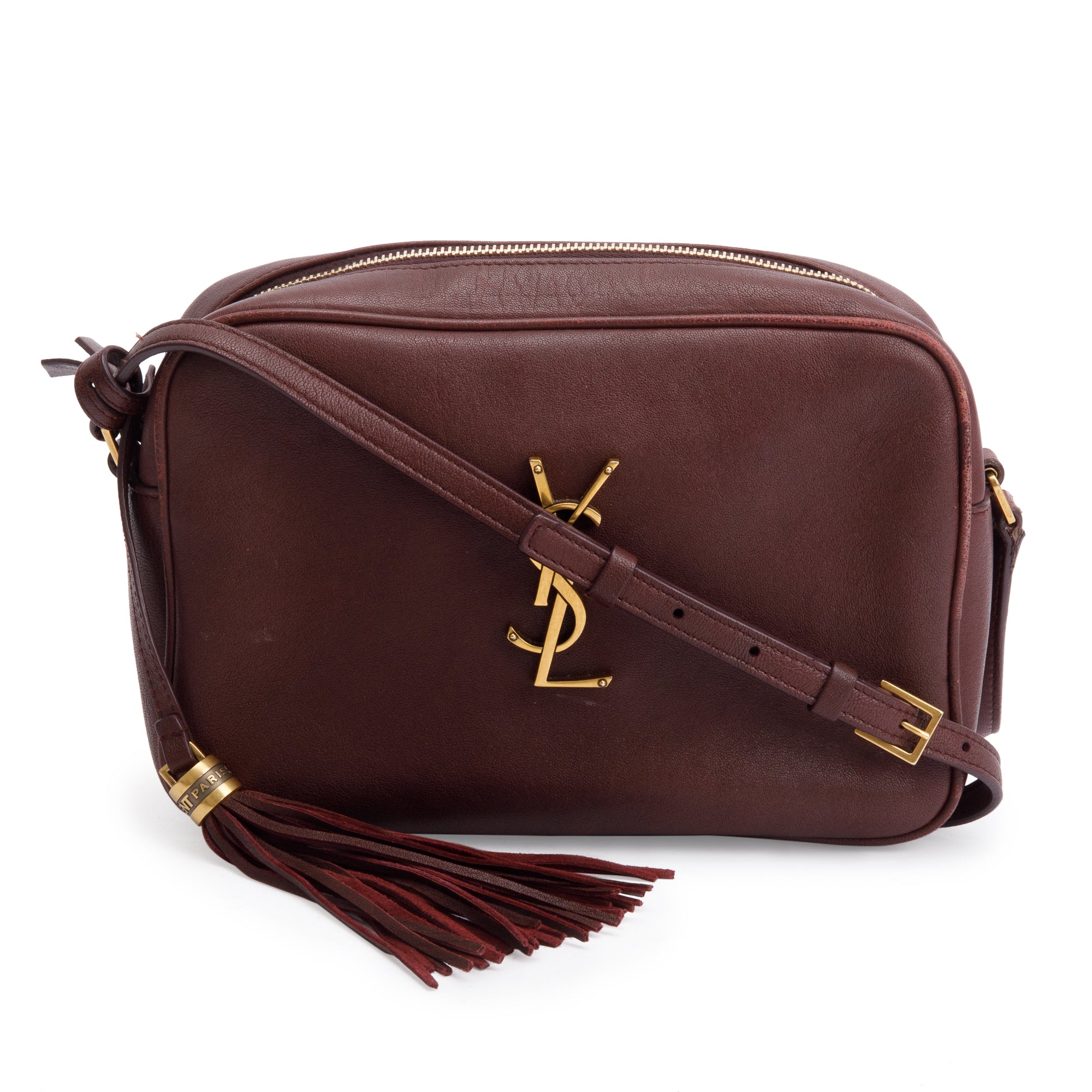 Saint Laurent Burgundy Monogram Leather Small Lou Camera Bag