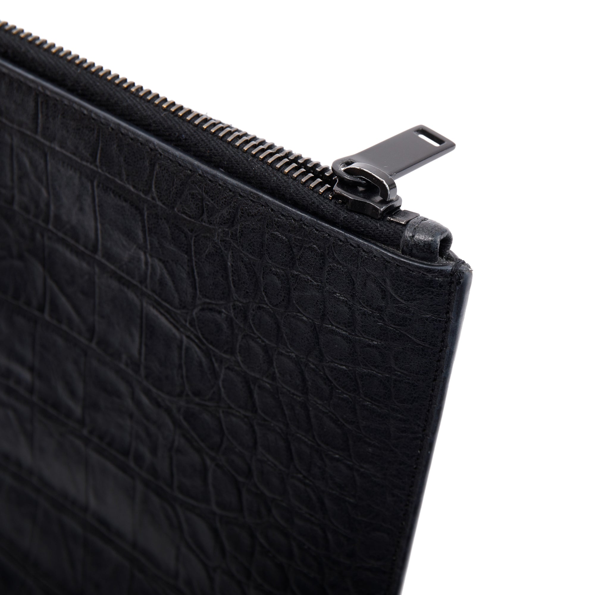 Saint Laurent Croc Embossed Monogram Zip Pouch w/ Box