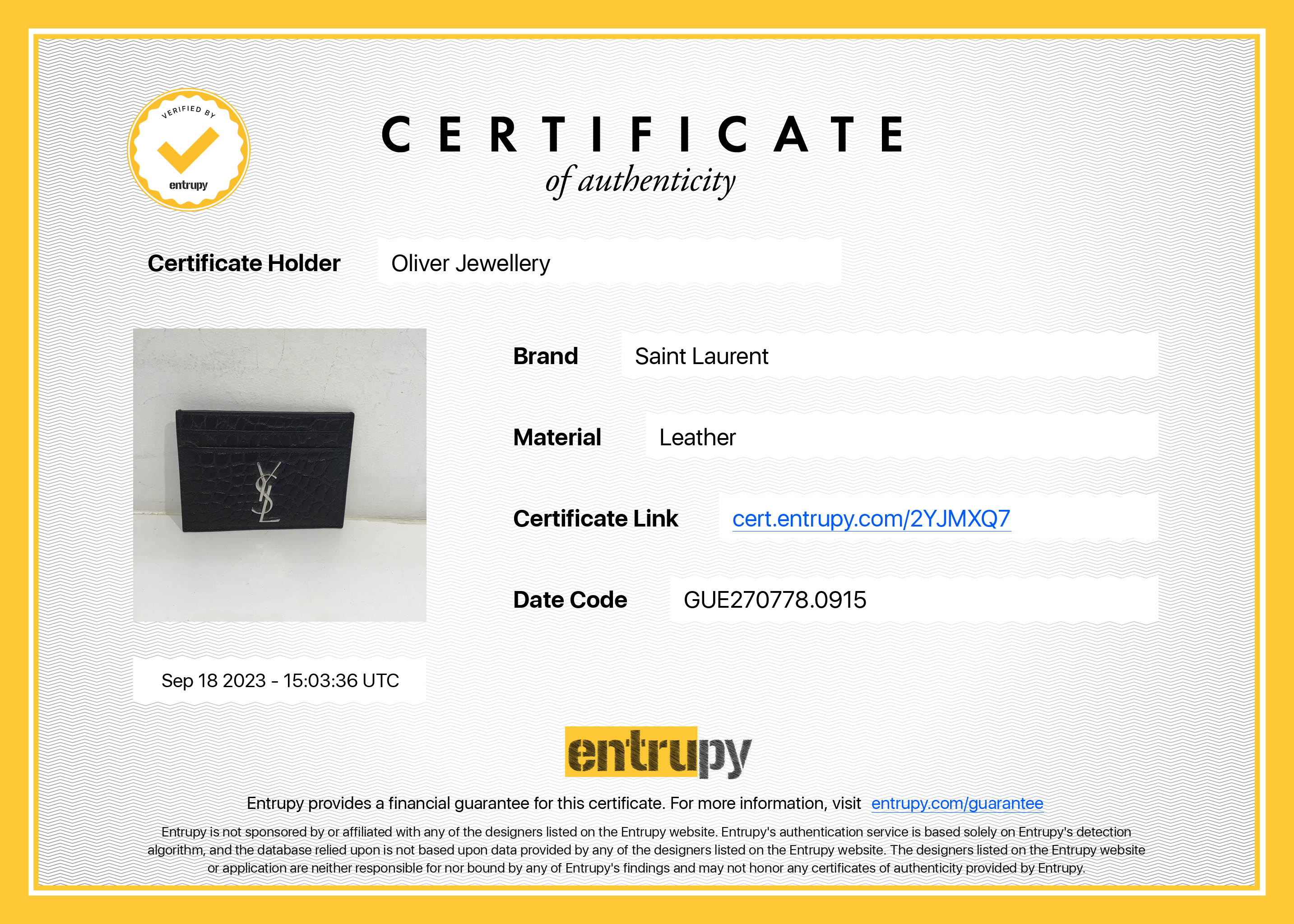 Saint Laurent Crocodile Embossed Leather Card Holder w/ Box