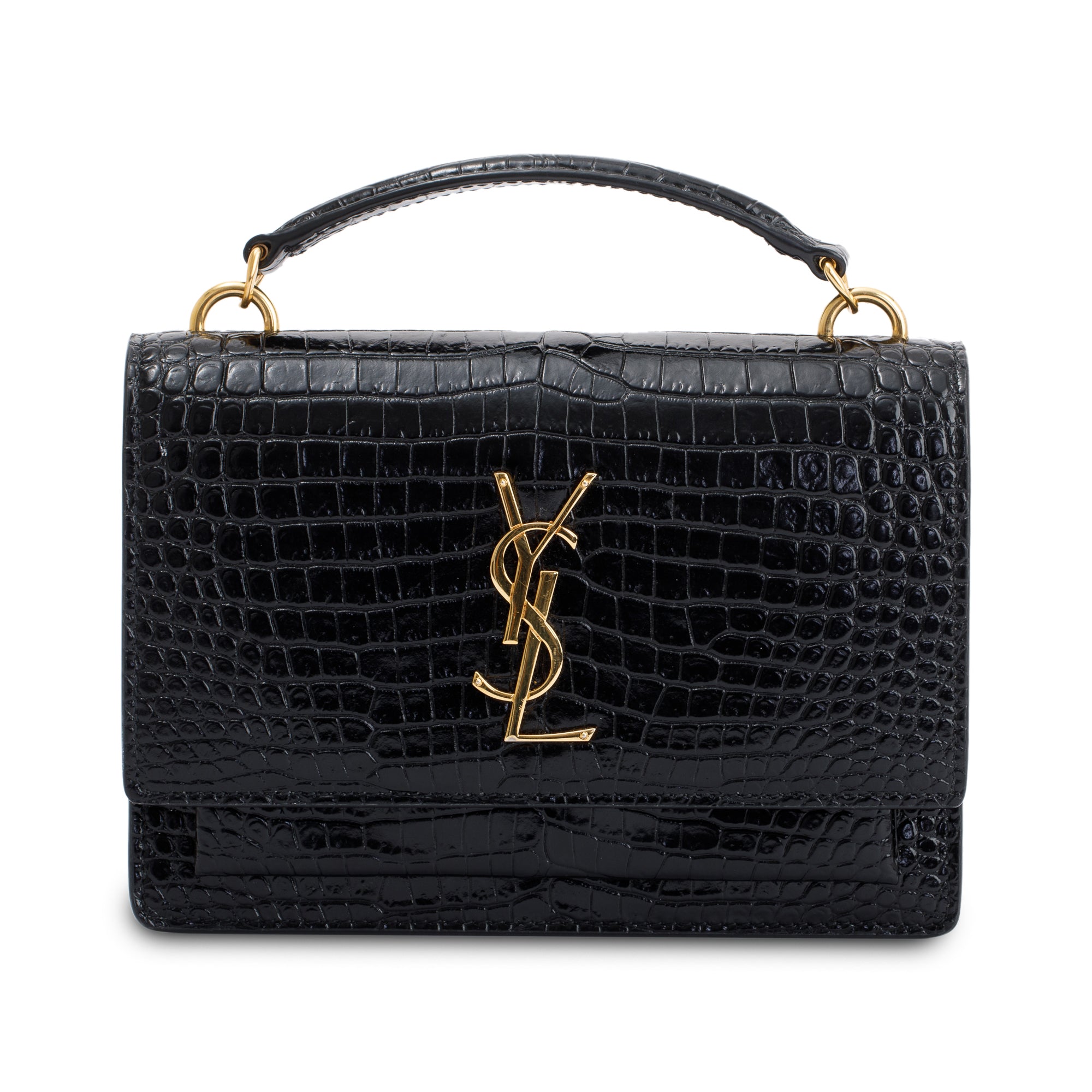 Saint Laurent Crocodile Embossed Sunset Chain Wallet W/O Strap