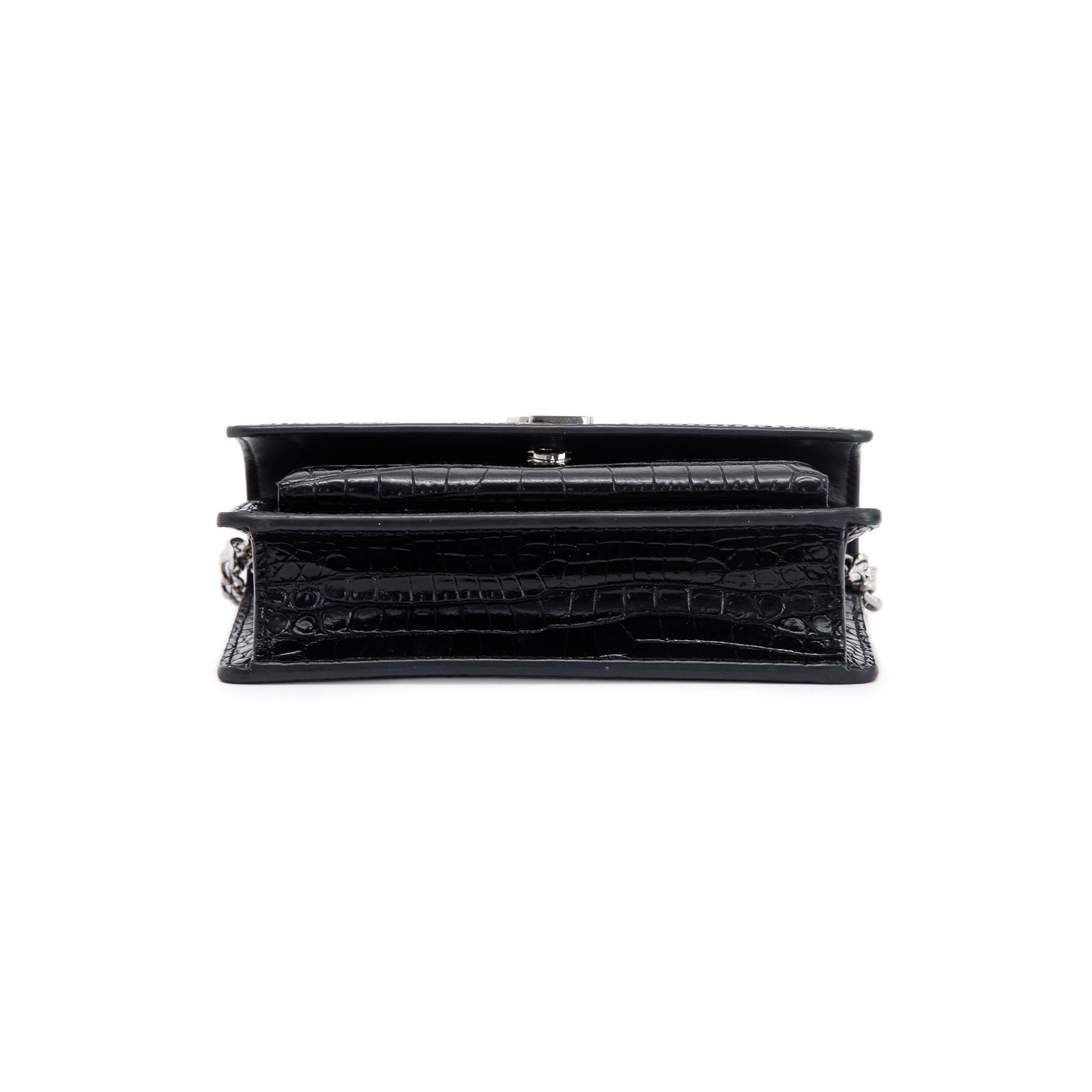 Saint Laurent Crocodile Embossed Sunset Chain Wallet w/ Box