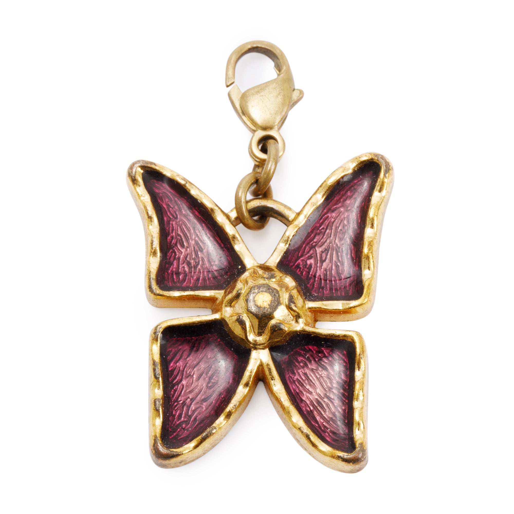 Saint Laurent Gold-Plated Metal Burgundy Butterfly Charm