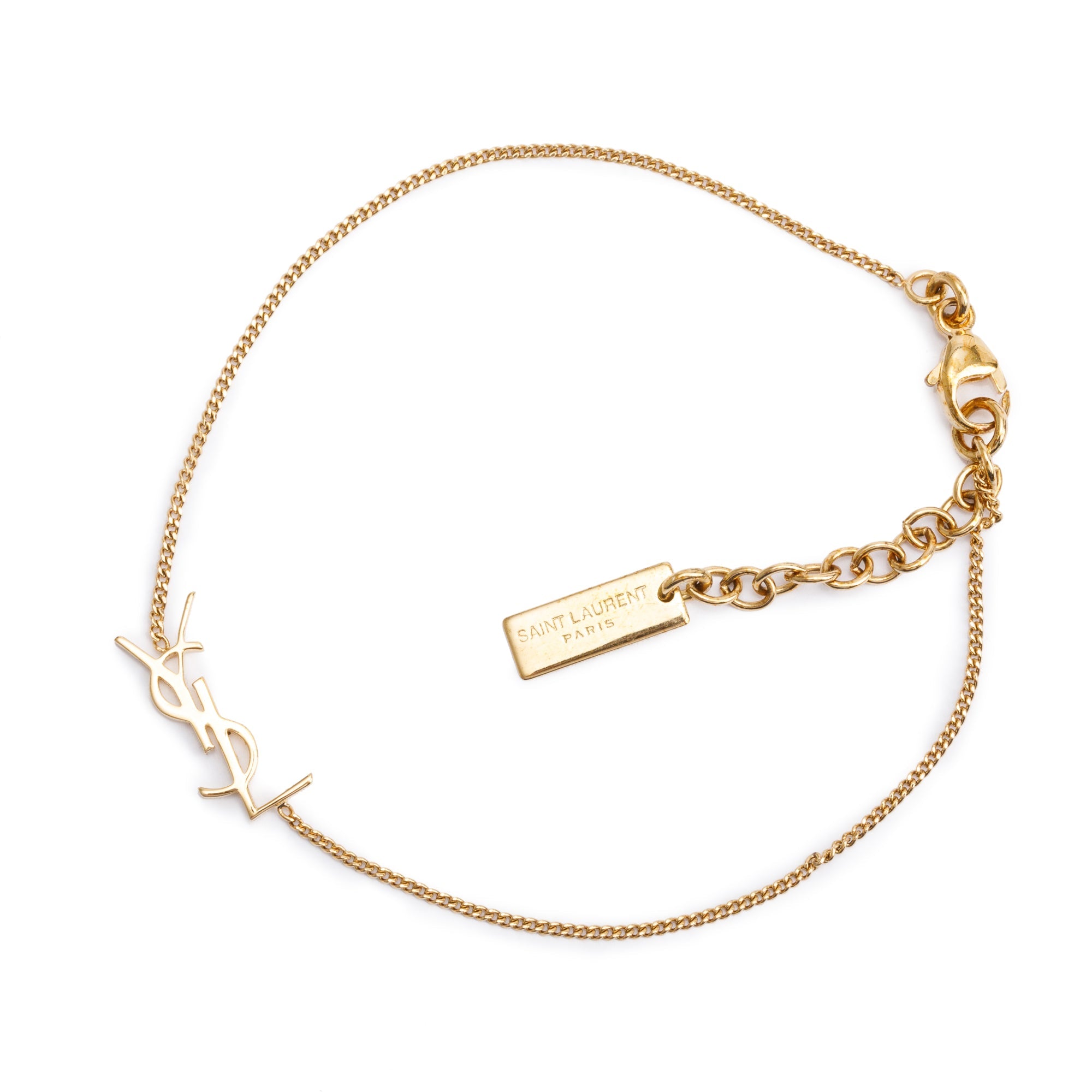Saint Laurent Gold-Plated Metal Cassandre Charm Bracelet w/ Box