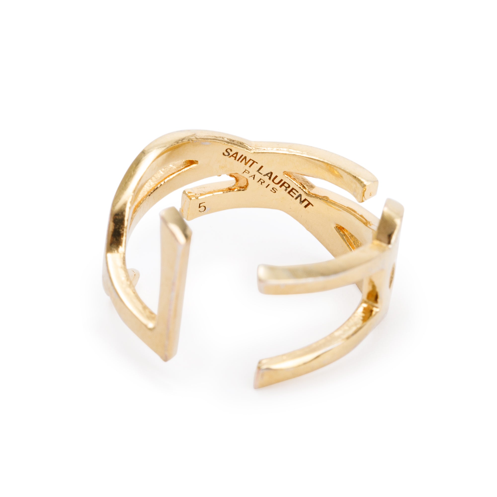 Saint Laurent Gold Plated YSL Logo Ring, Size 5