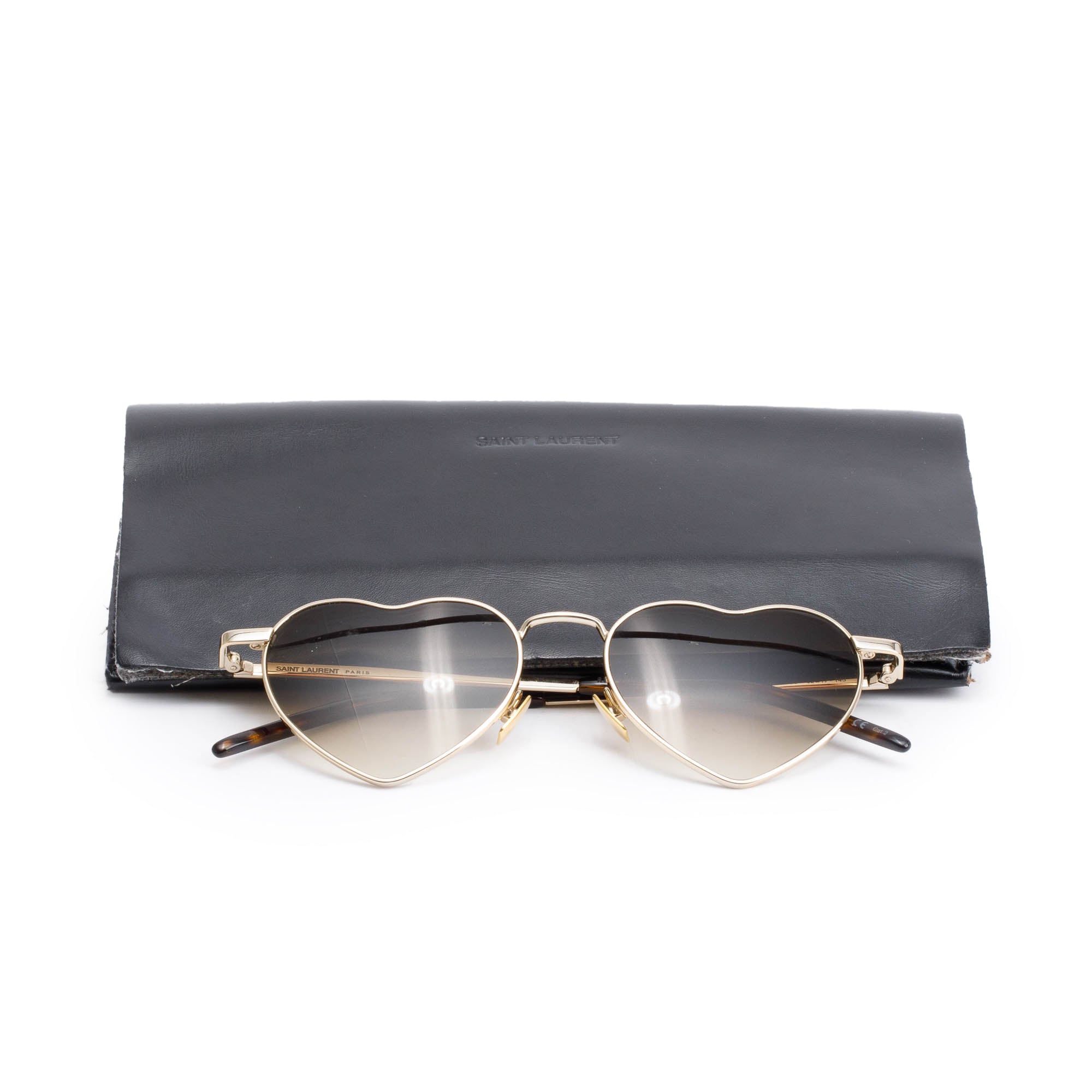Saint Laurent Gold Tone New Wave SL 301 Loulou Heart Sunglasses w/ Case