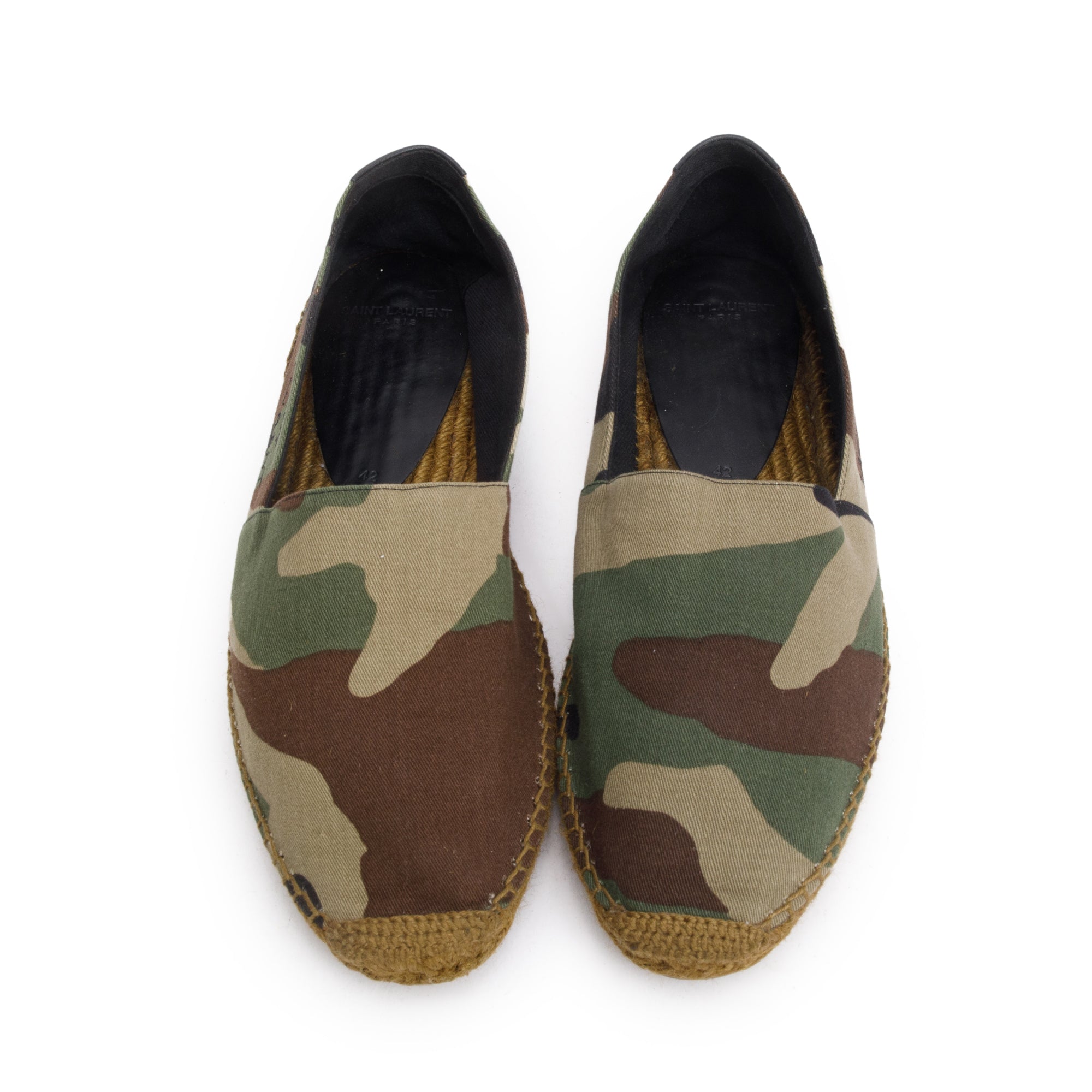 Saint Laurent Green Camouflage Canvas Espadrilles, Size 42