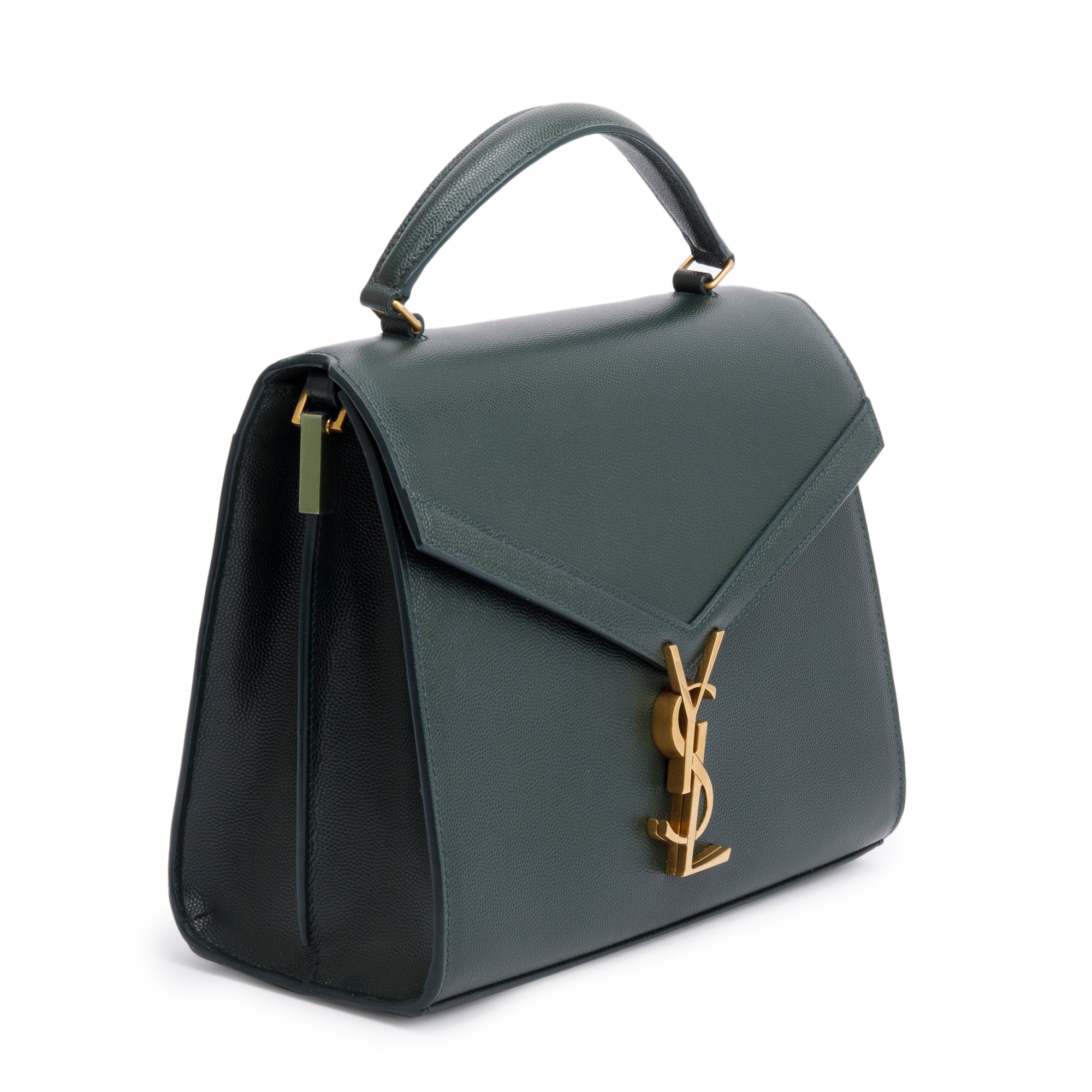 Saint Laurent Green Grain De Poudre Leather Cassandra Medium Top Handle Bag