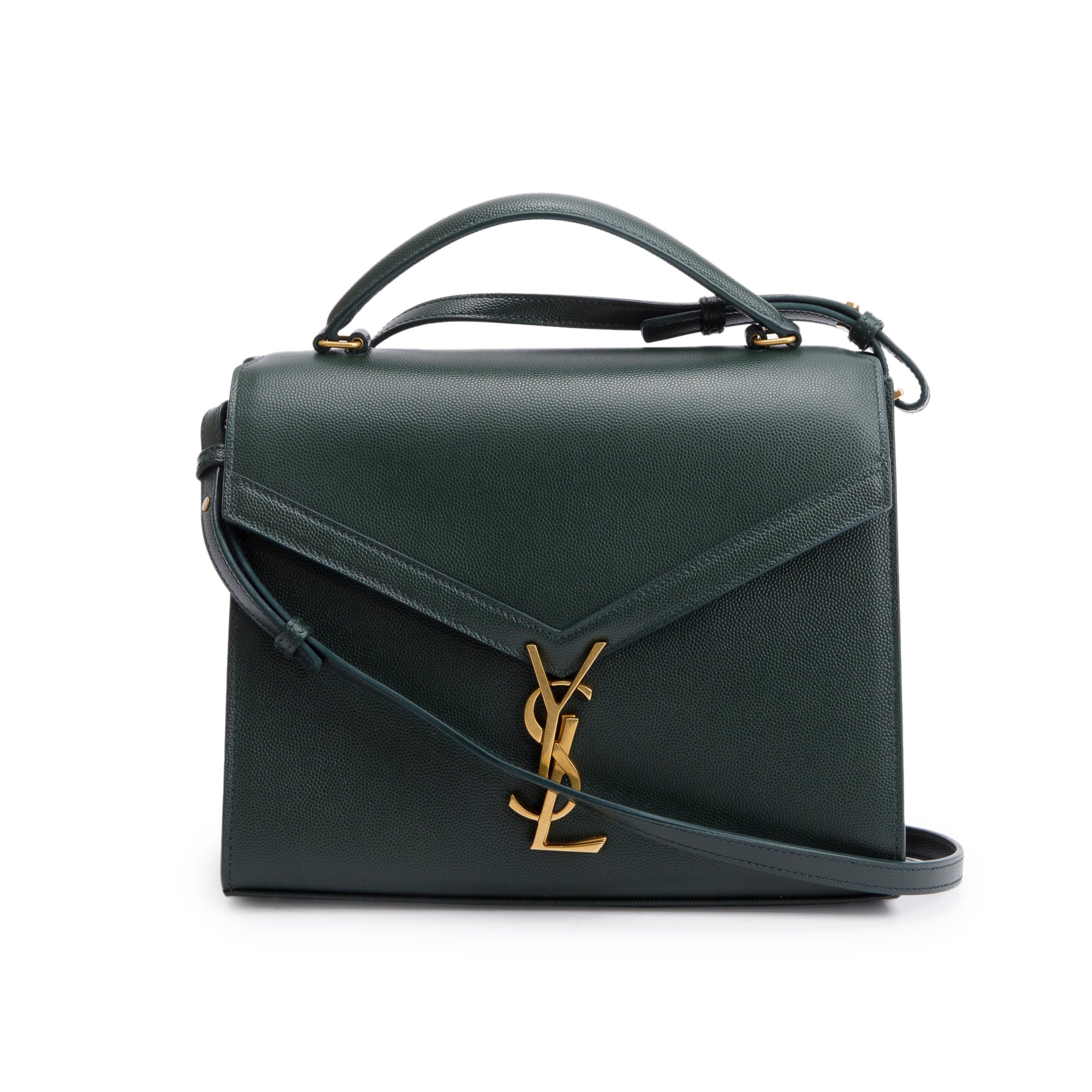 Saint Laurent Green Grain De Poudre Leather Cassandra Medium Top Handle Bag