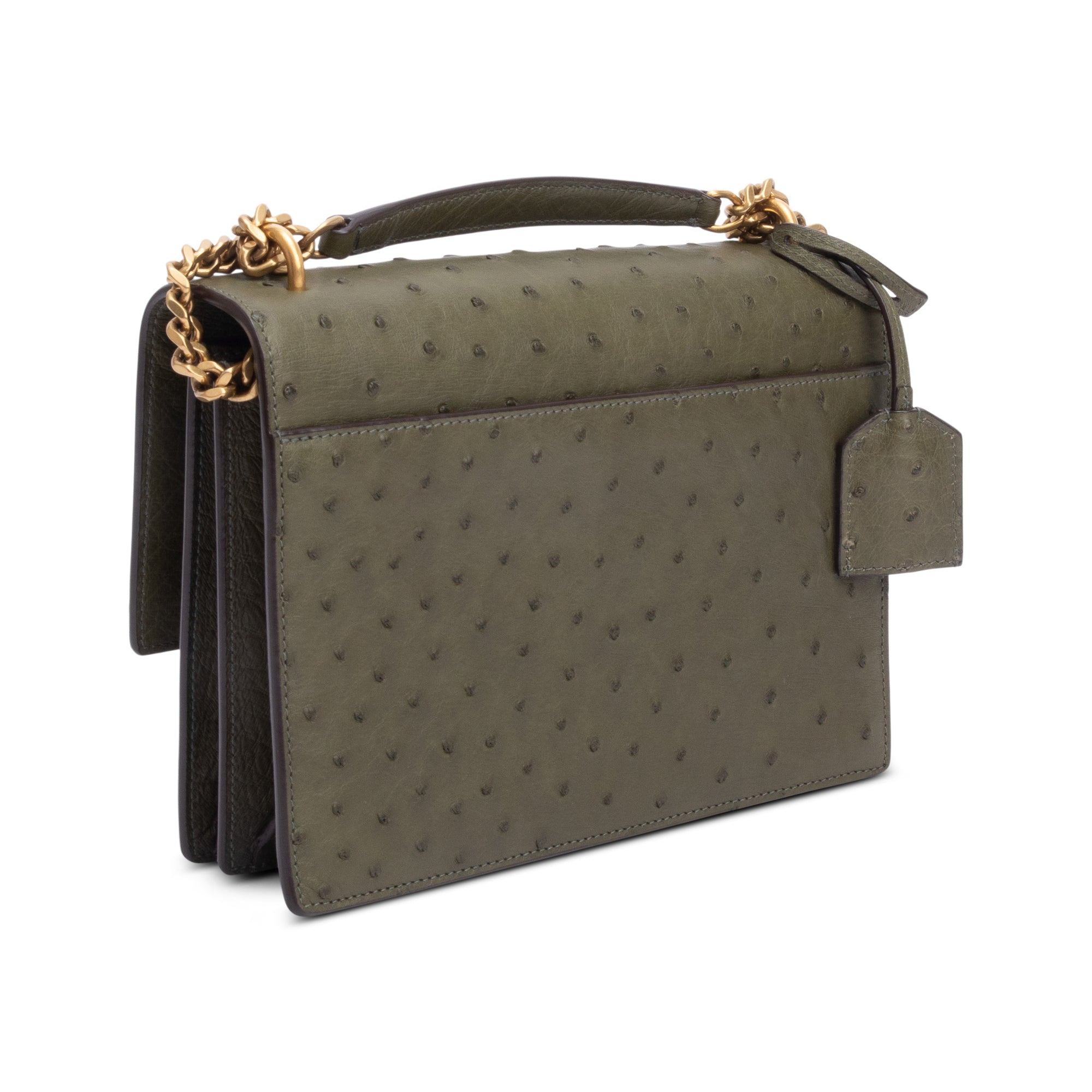 Saint Laurent Green Ostrich Medium Sunset Shoulder Bag