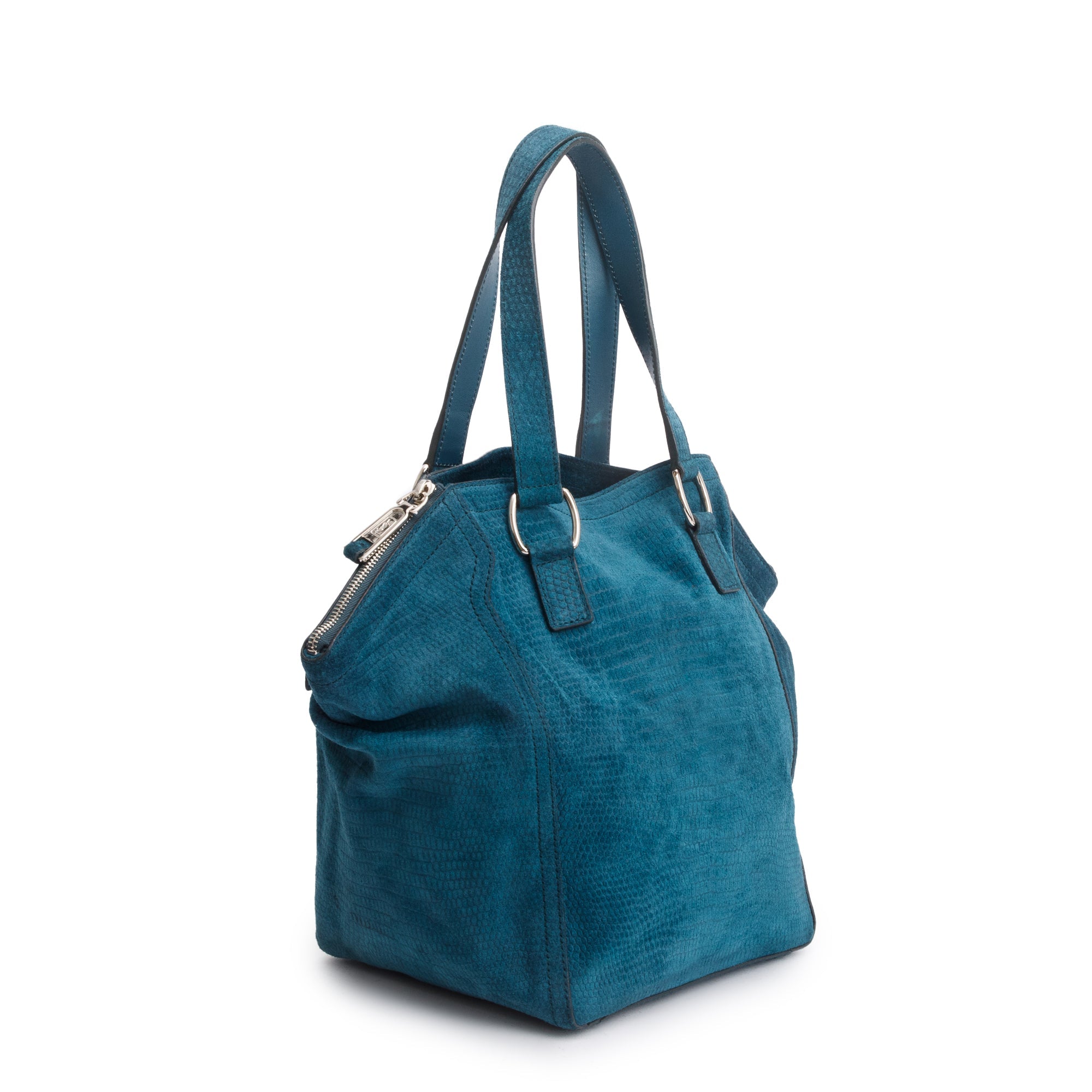 Saint Laurent Green Python Embossed Suede Small Downtown Tote