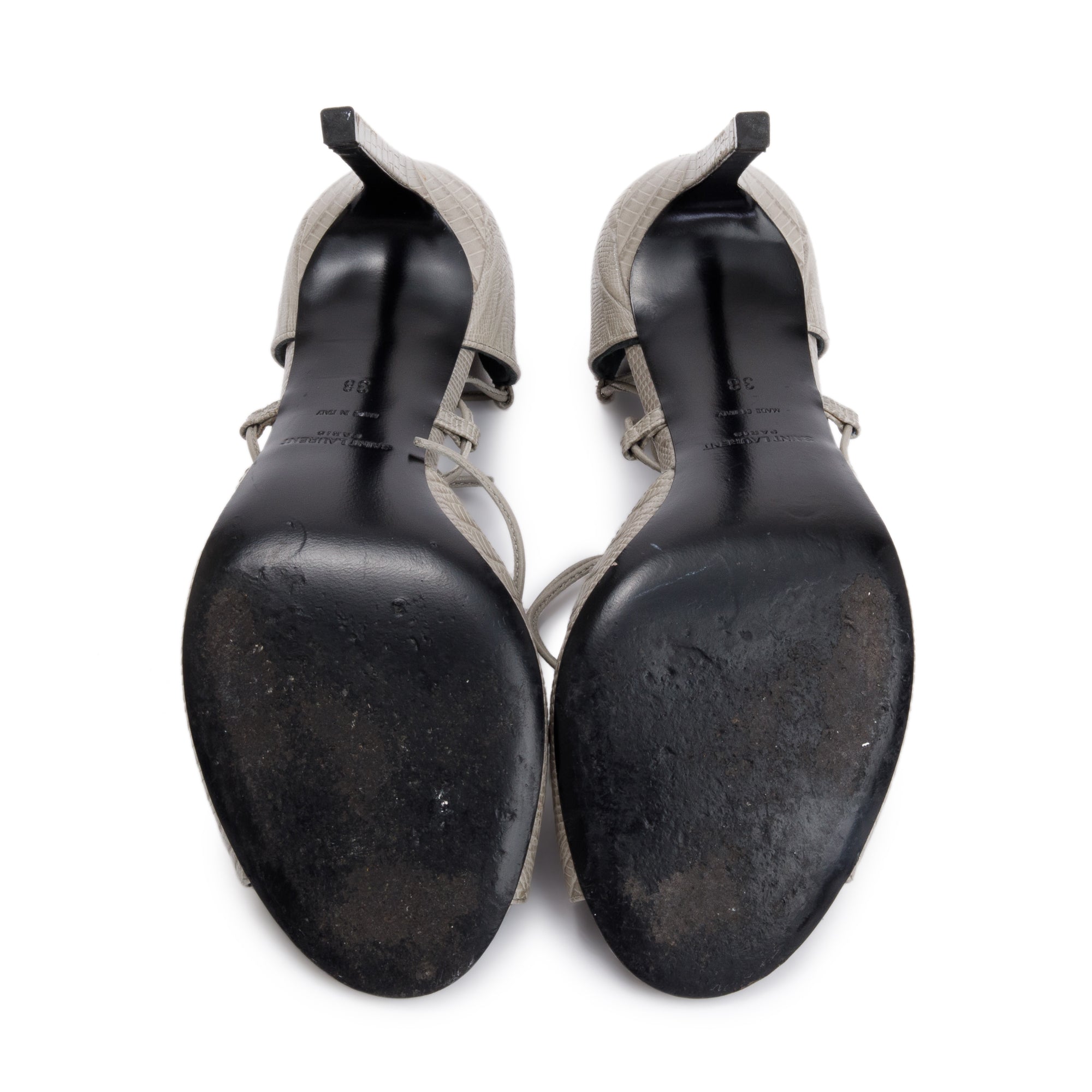 Saint Laurent Grey Croc Embossed Leather Jane Lace Up Sandals, Size 38 w/ Box