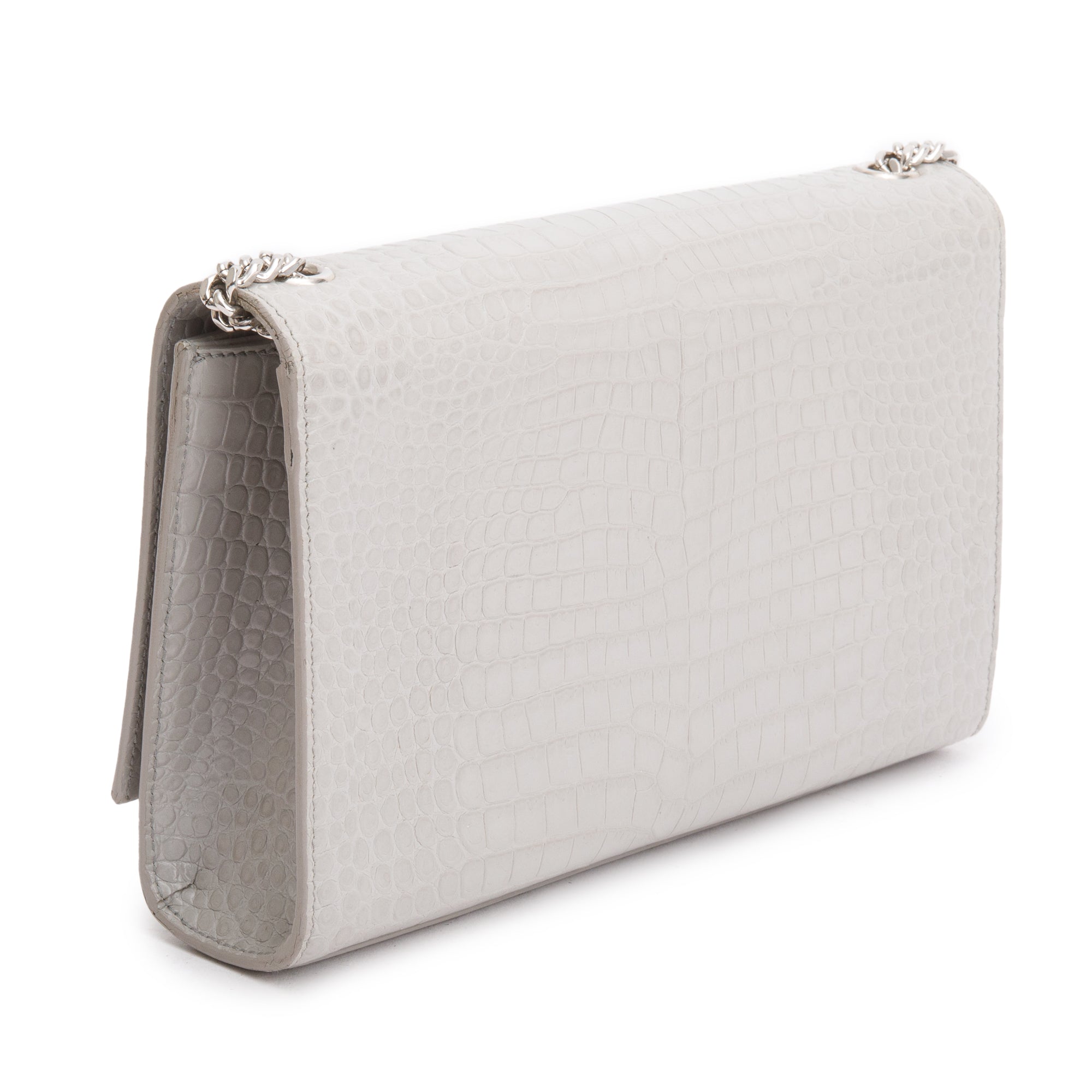 Saint Laurent Grey Crocodile-Embossed Leather Medium Classic Monogram Kate Tassel Chain Bag