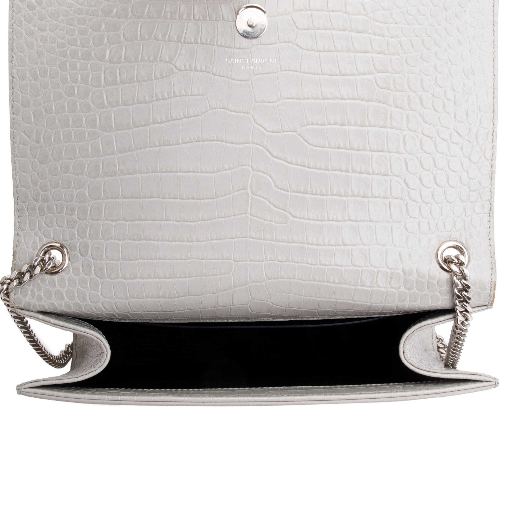 Saint Laurent Grey Crocodile-Embossed Leather Medium Classic Monogram Kate Tassel Chain Bag