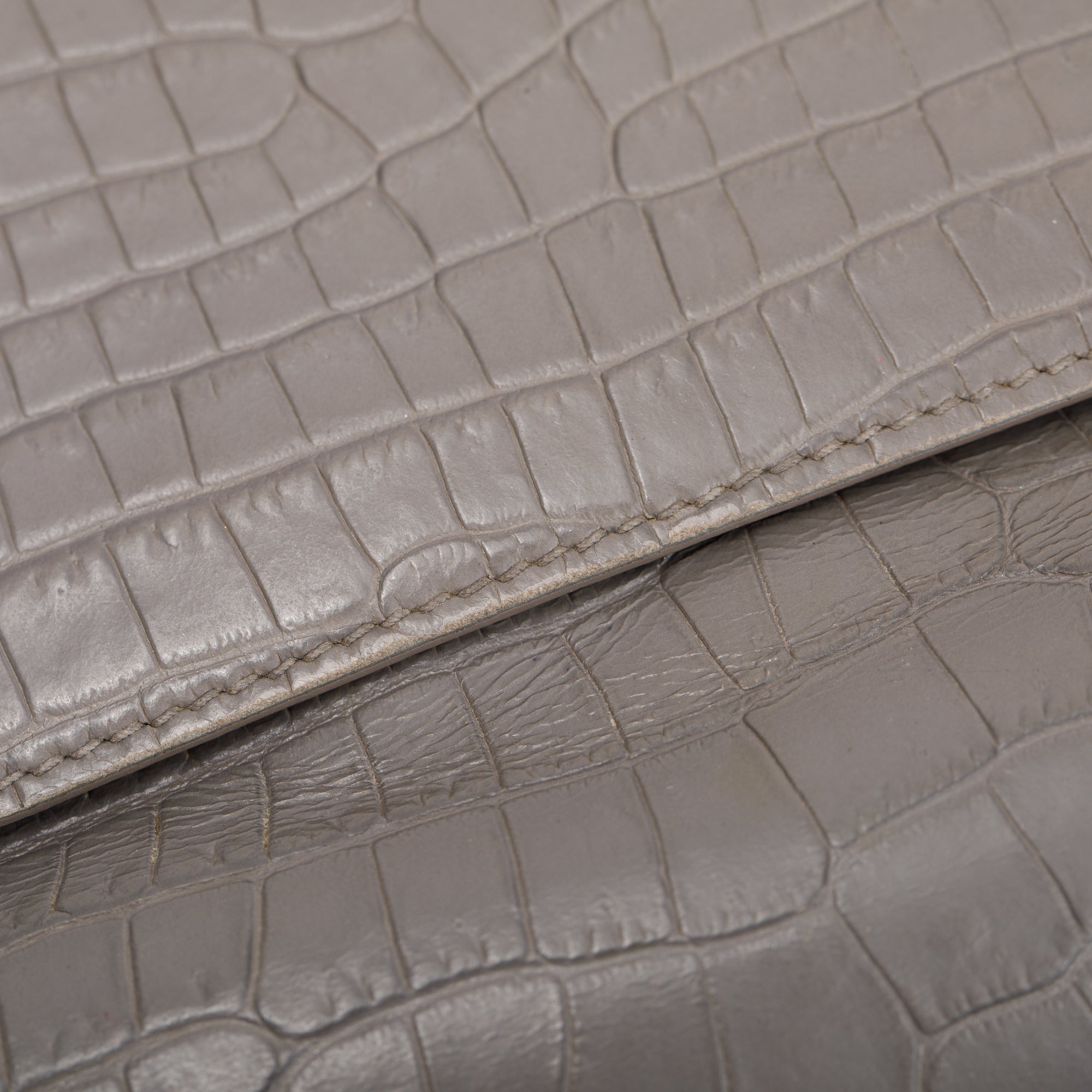 Saint Laurent Grey Crocodile Embossed Sunset Chain Wallet