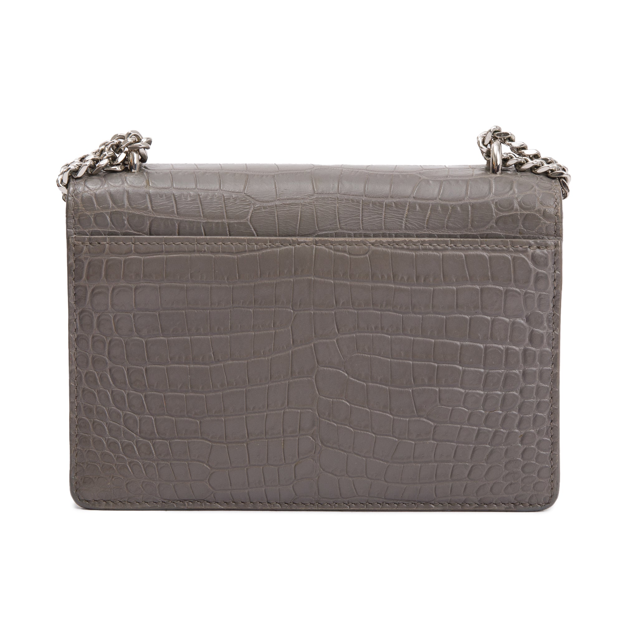 Saint Laurent Grey Crocodile Embossed Sunset Chain Wallet