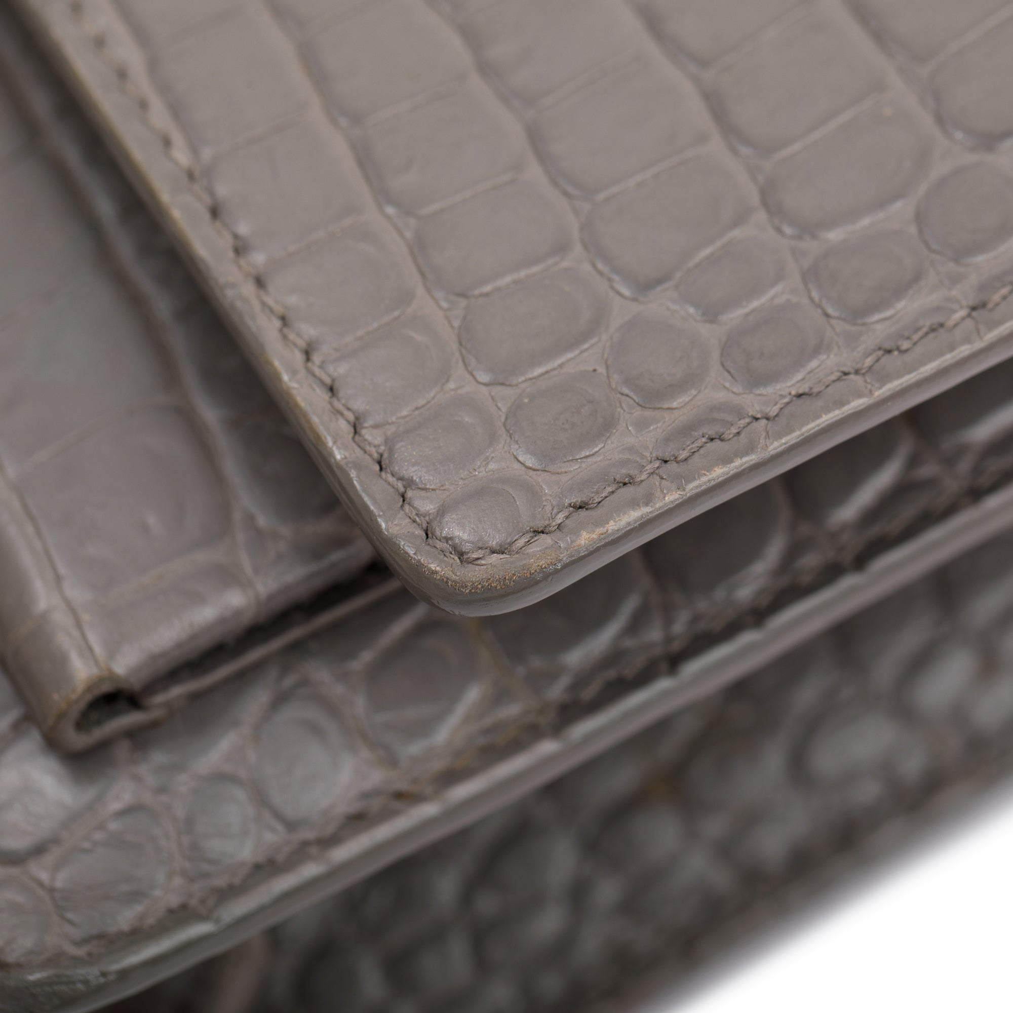 Saint Laurent Grey Crocodile Embossed Sunset Chain Wallet
