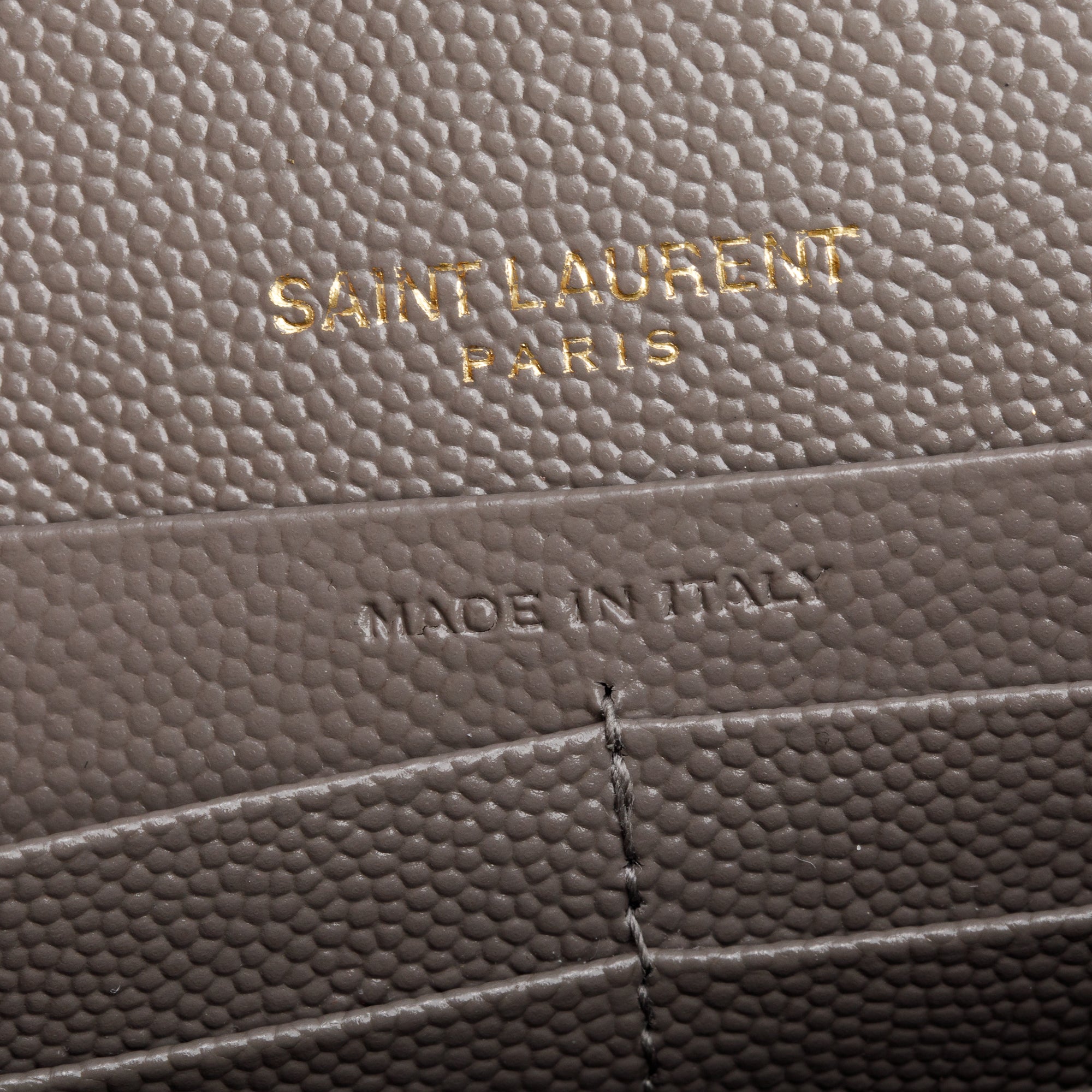 Saint Laurent Grey Grain De Poudre Leather Cassandre Envelope Chain Wallet w/ Box