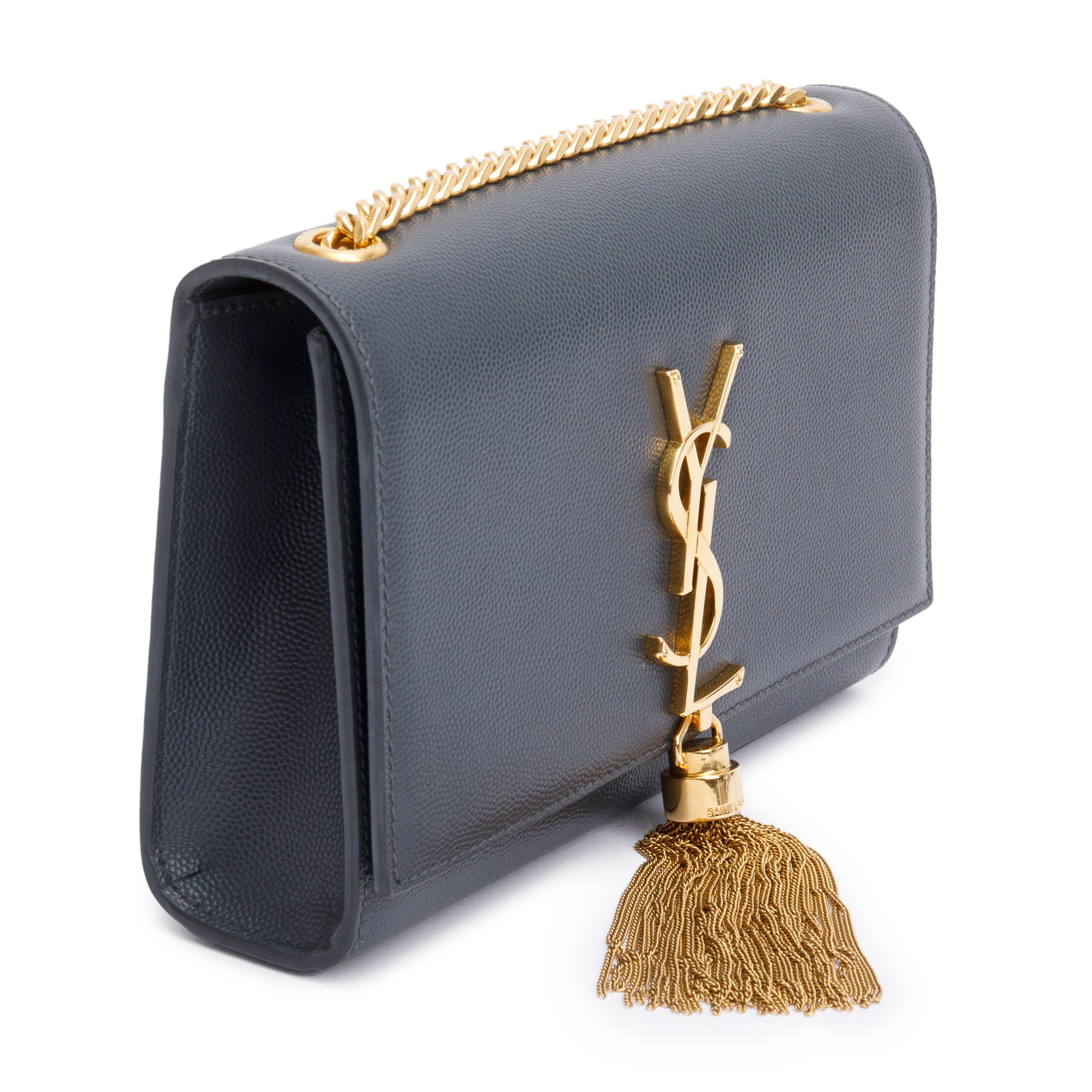 Saint Laurent Grey Grain De Poudre Leather Small Monogram Kate Bag