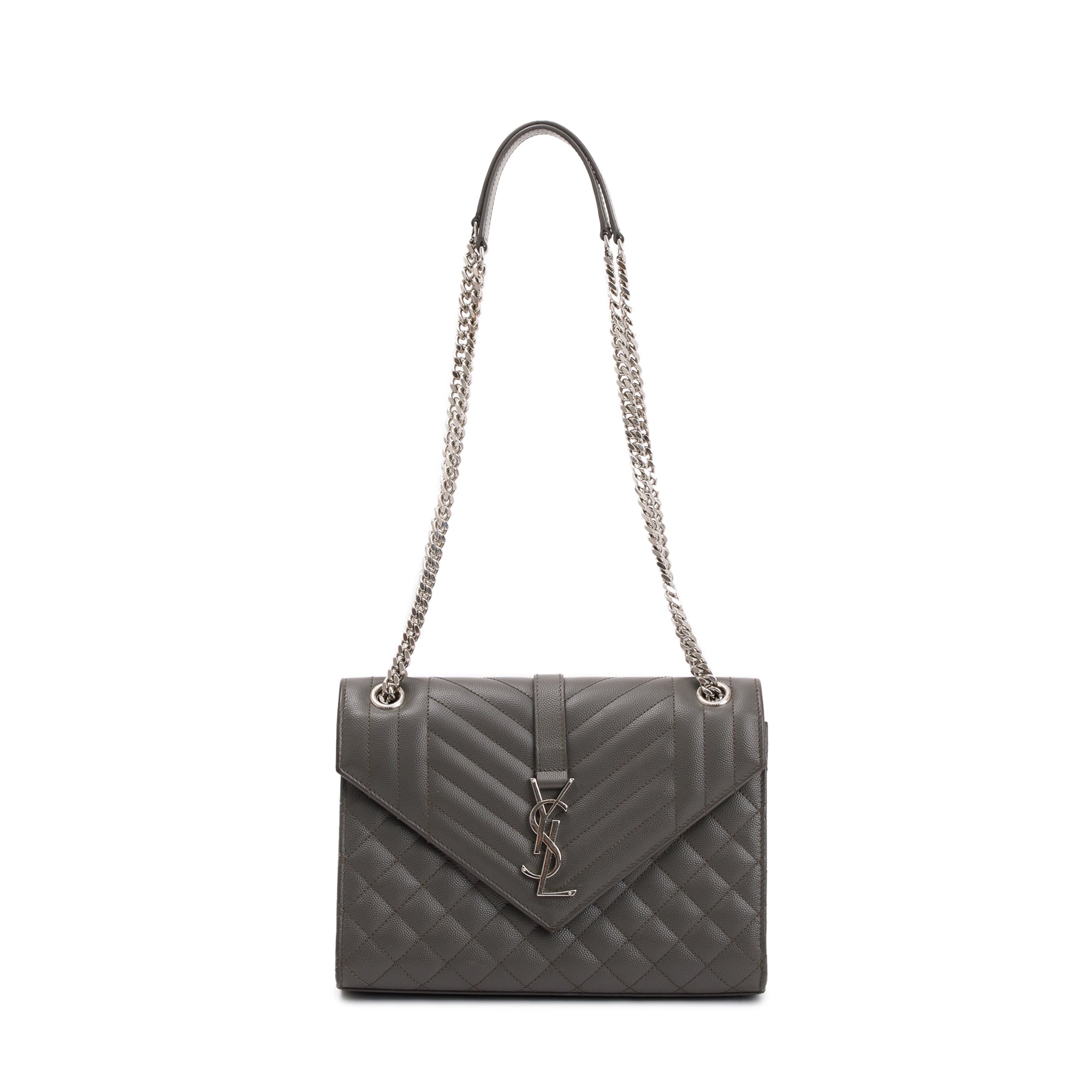 Saint Laurent Grey Grained De Poudre Medium Envelope Shoulder Bag