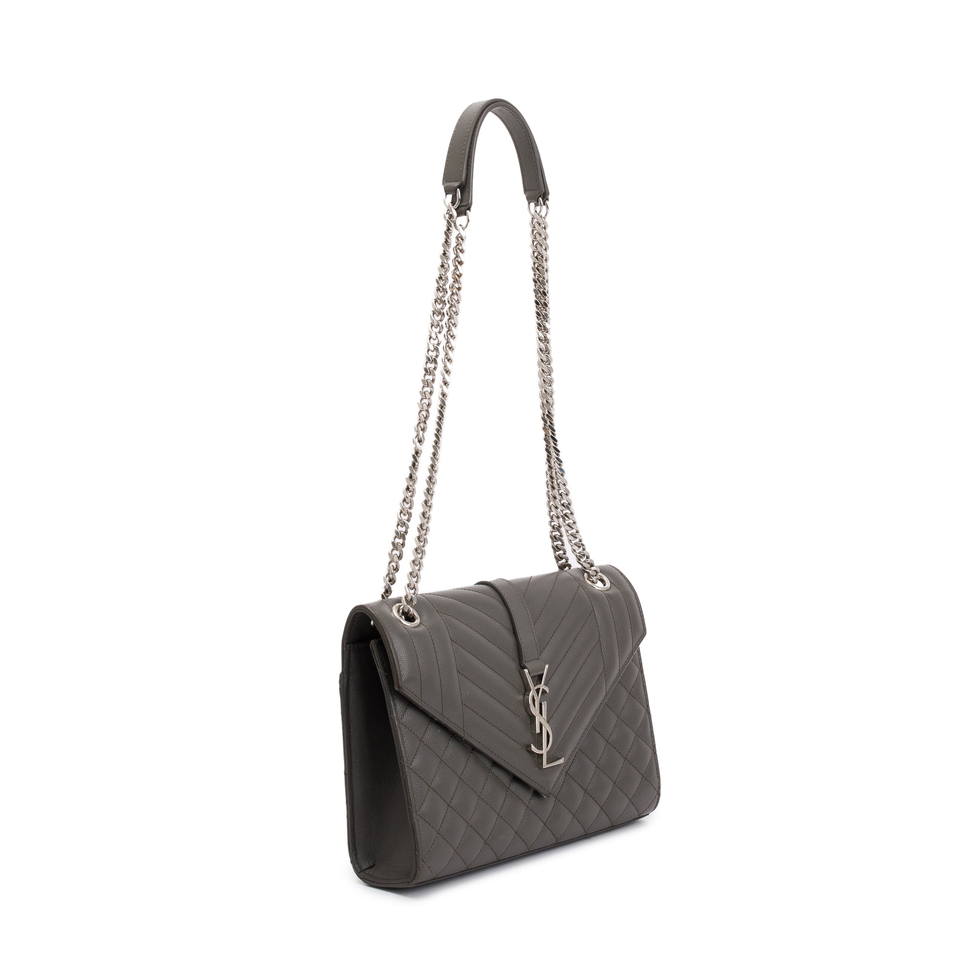 Saint Laurent Grey Grained De Poudre Medium Envelope Shoulder Bag