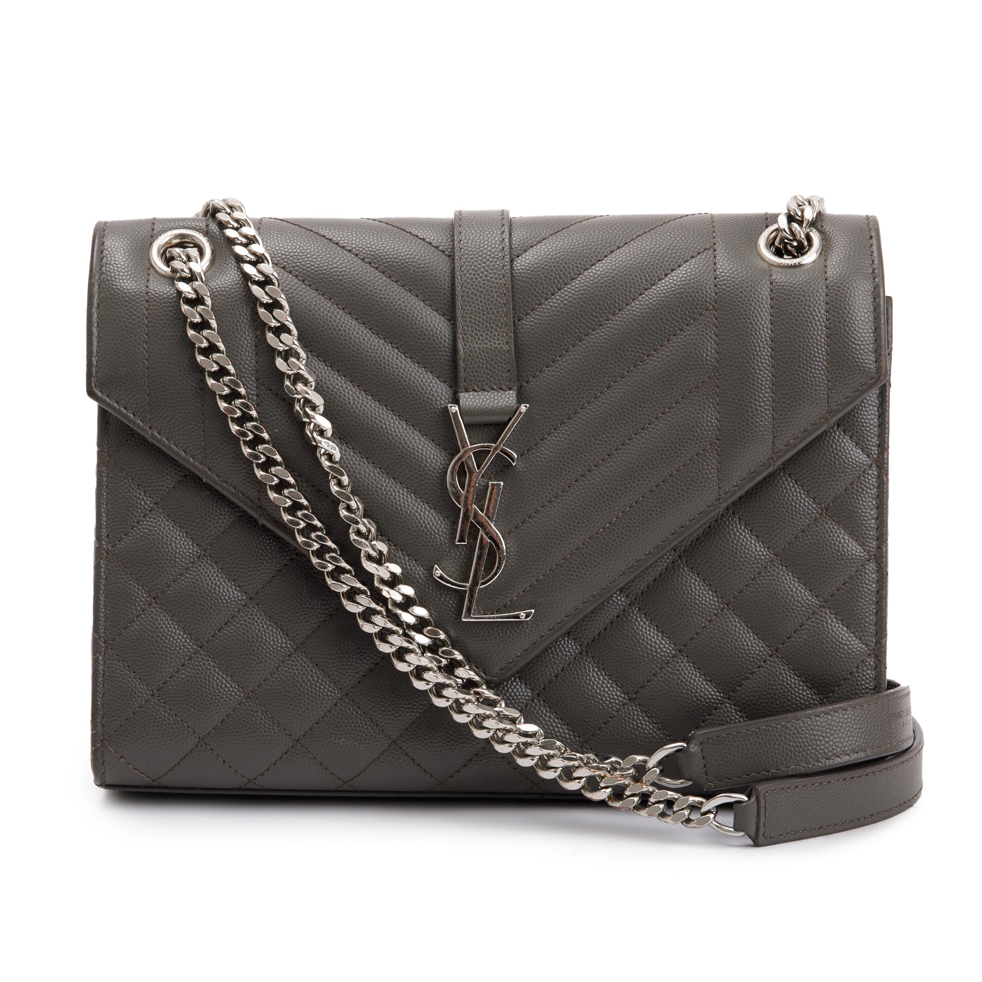 Saint Laurent Grey Grained De Poudre Medium Envelope Shoulder Bag