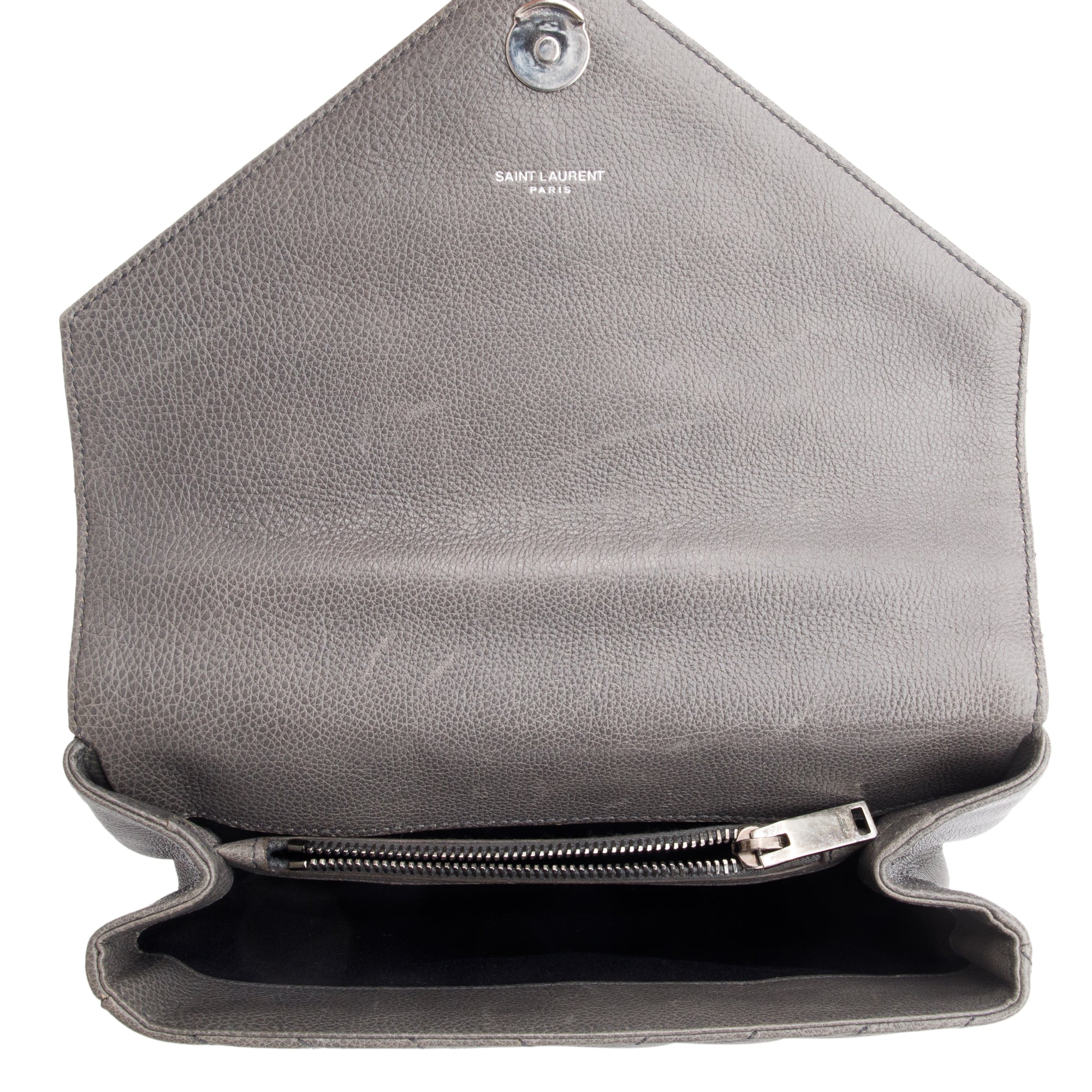 Saint Laurent Grey Leather Medium Chevron College Bag w/ Box