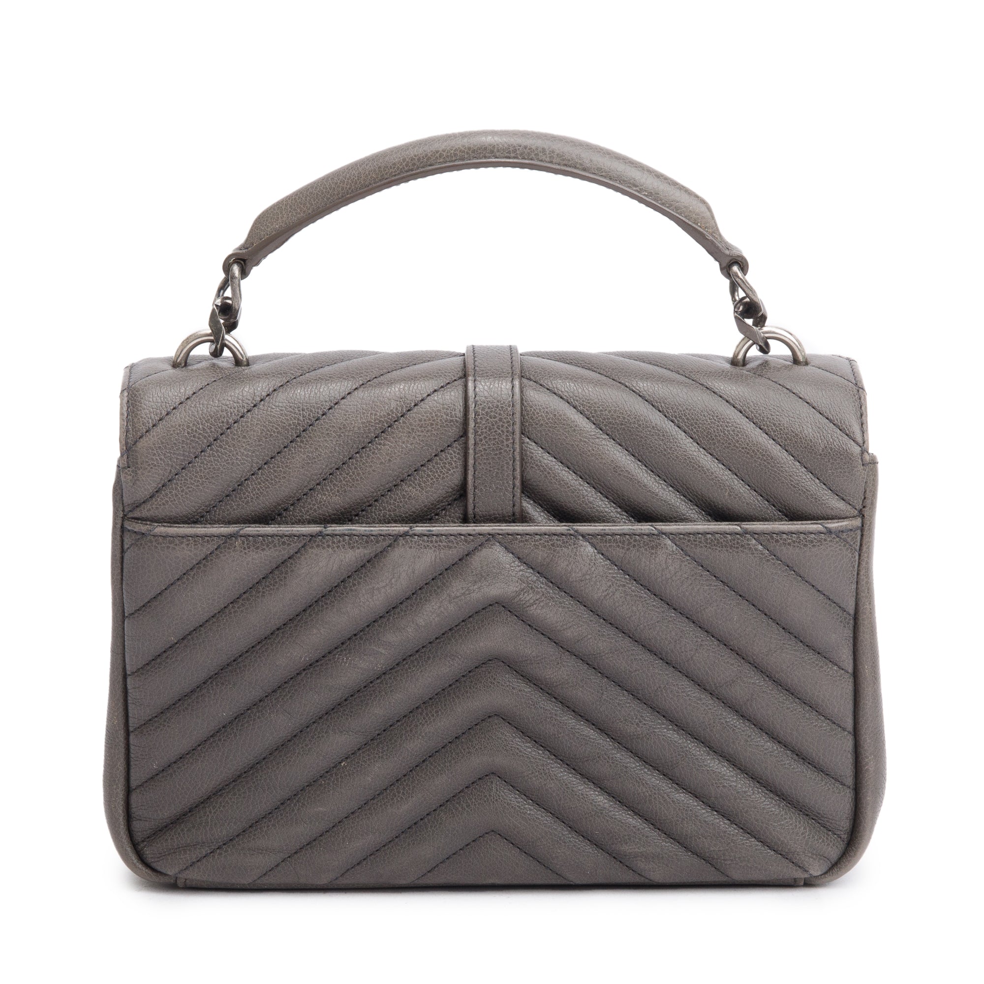 Saint Laurent Grey Leather Medium Chevron College Bag w/ Box