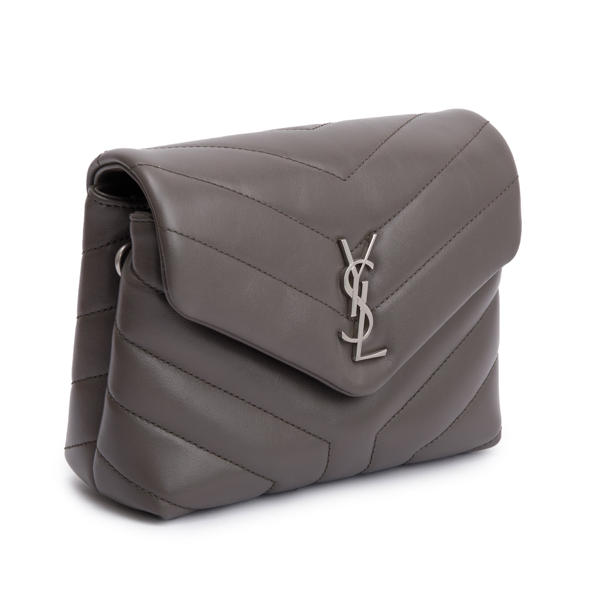 Saint Laurent Grey Monogram Matelasse Toy Loulou Crossbody Bag