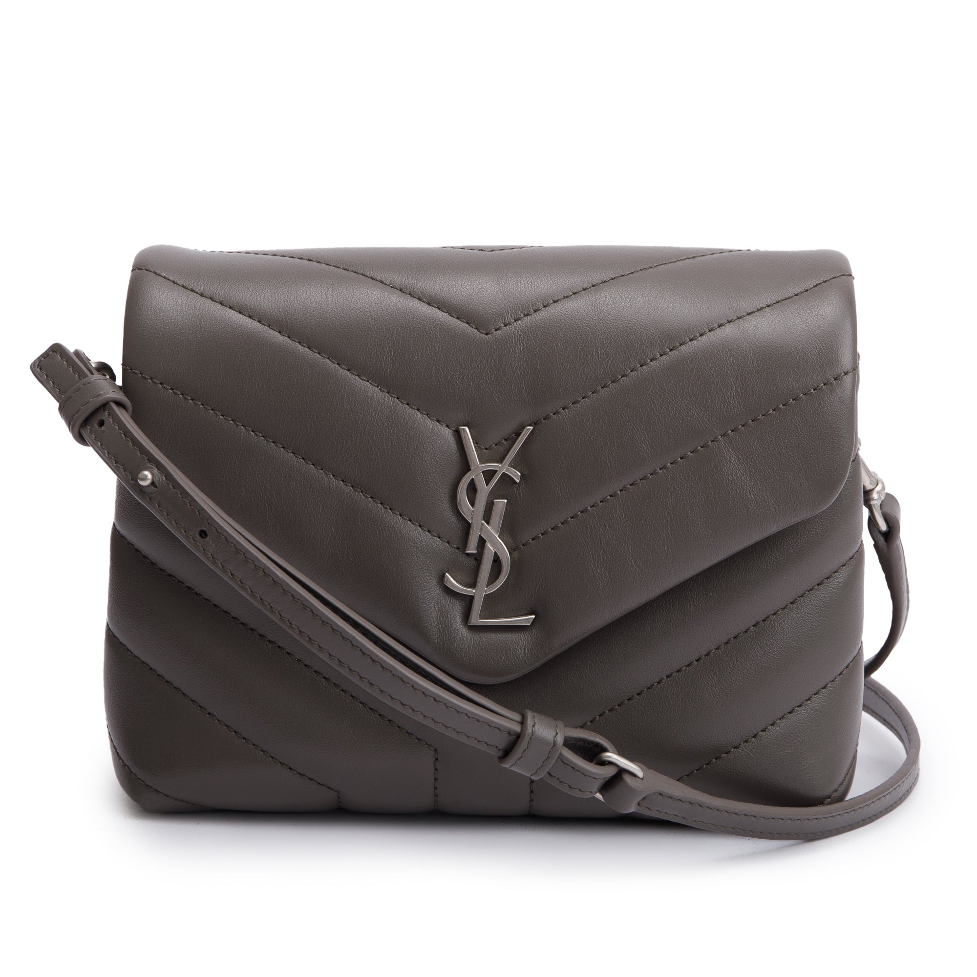 Saint Laurent Grey Monogram Matelasse Toy Loulou Crossbody Bag