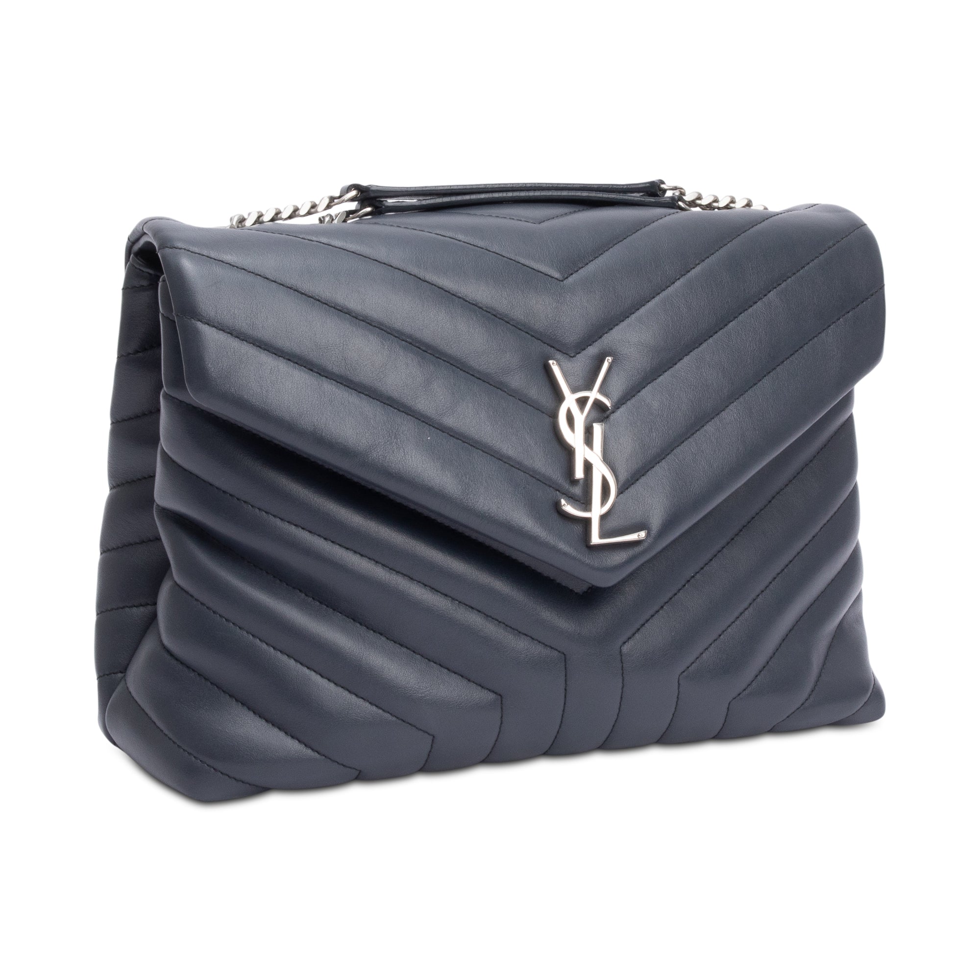 Saint Laurent Grey Quilted Leather Medium Loulou Monogram Shoulder Bag