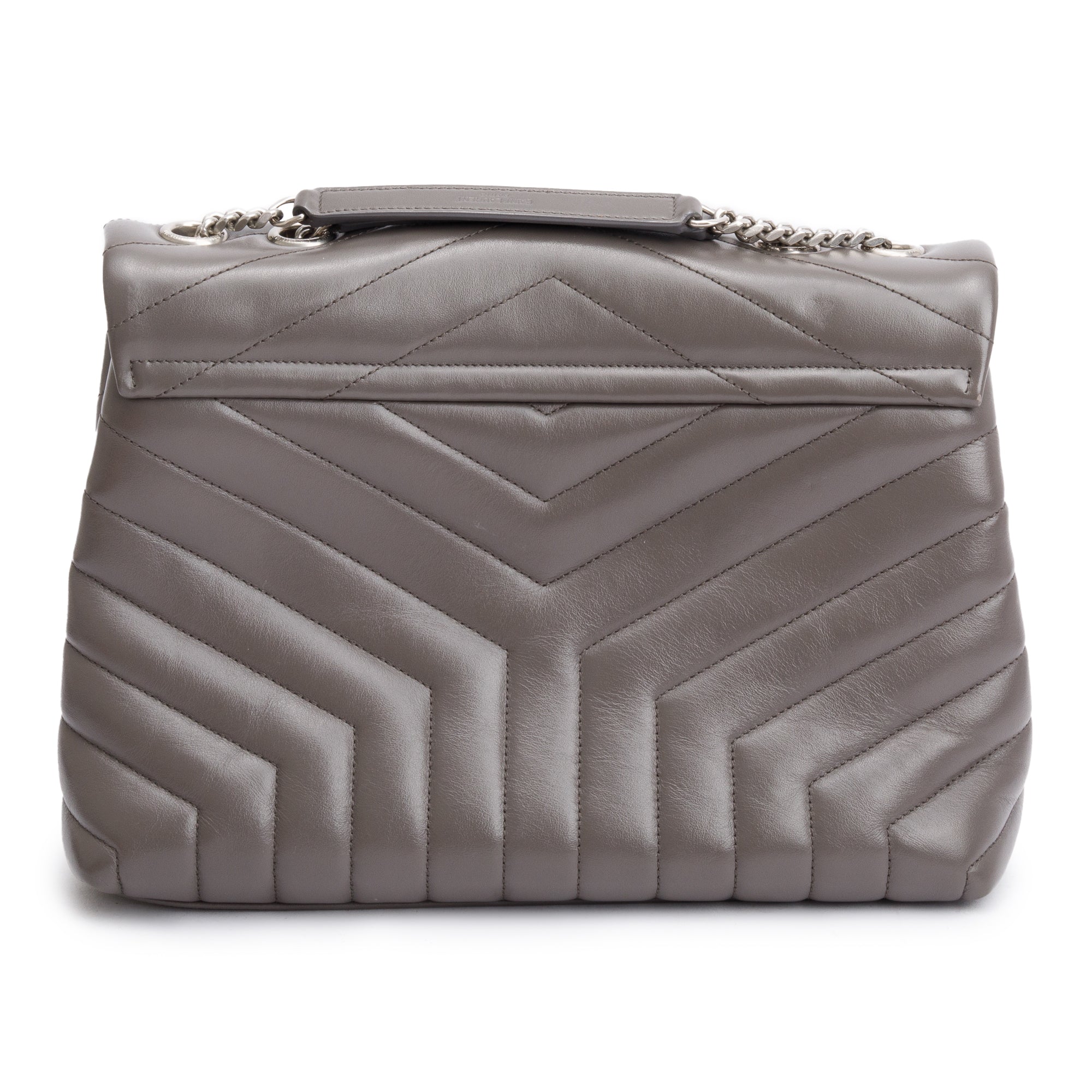 Saint Laurent Grey Quilted Leather Medium Loulou Monogram Shoulder Bag w/ Receipt