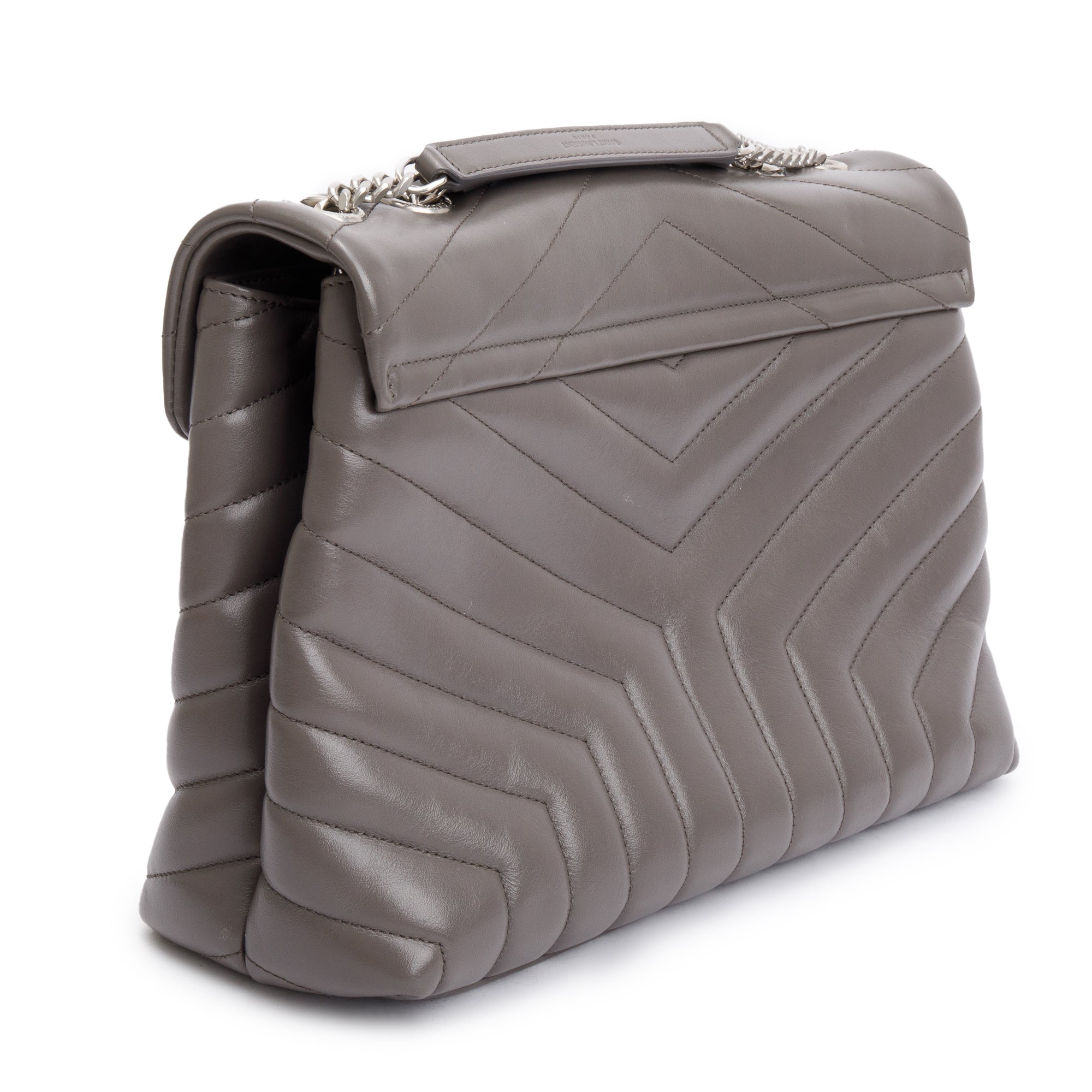 Saint Laurent Grey Quilted Leather Medium Loulou Monogram Shoulder Bag w/ Receipt