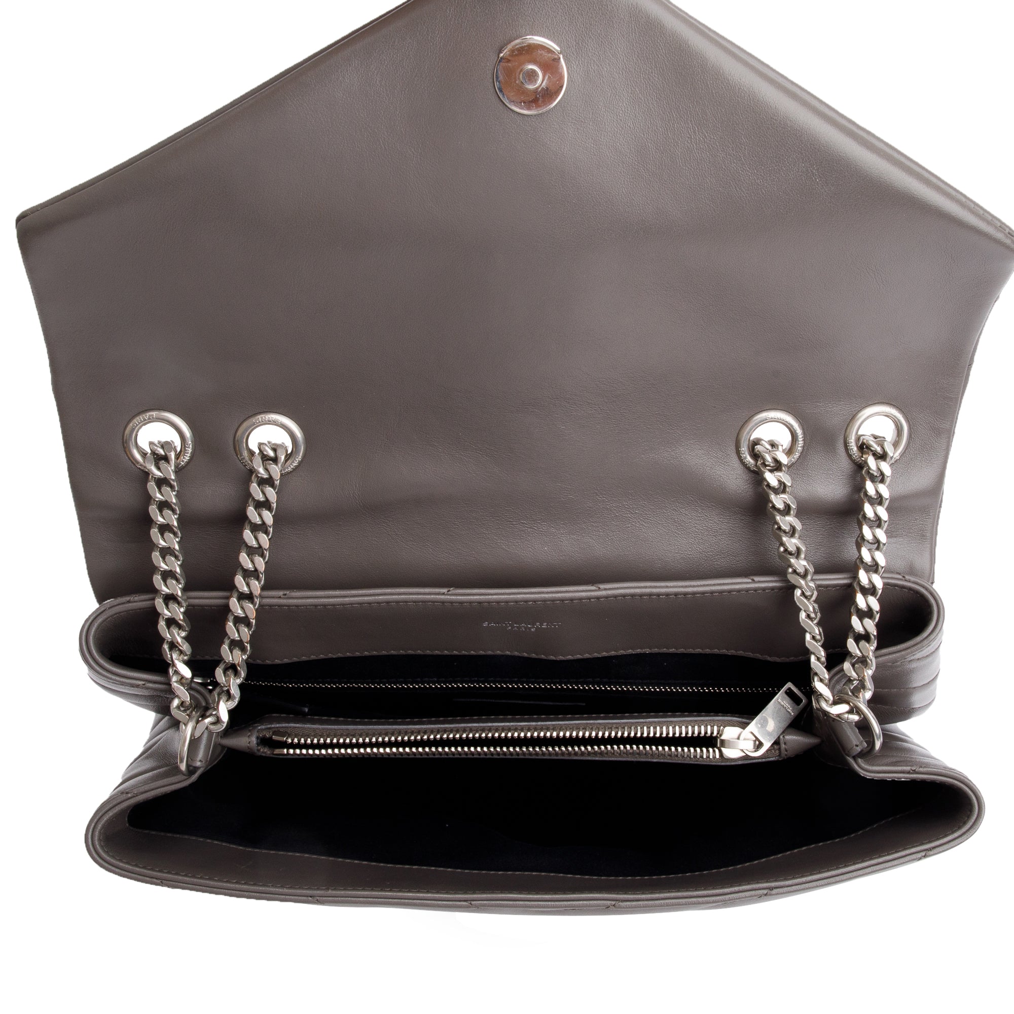 Saint Laurent Grey Quilted Leather Medium Loulou Monogram Shoulder Bag w/ Receipt