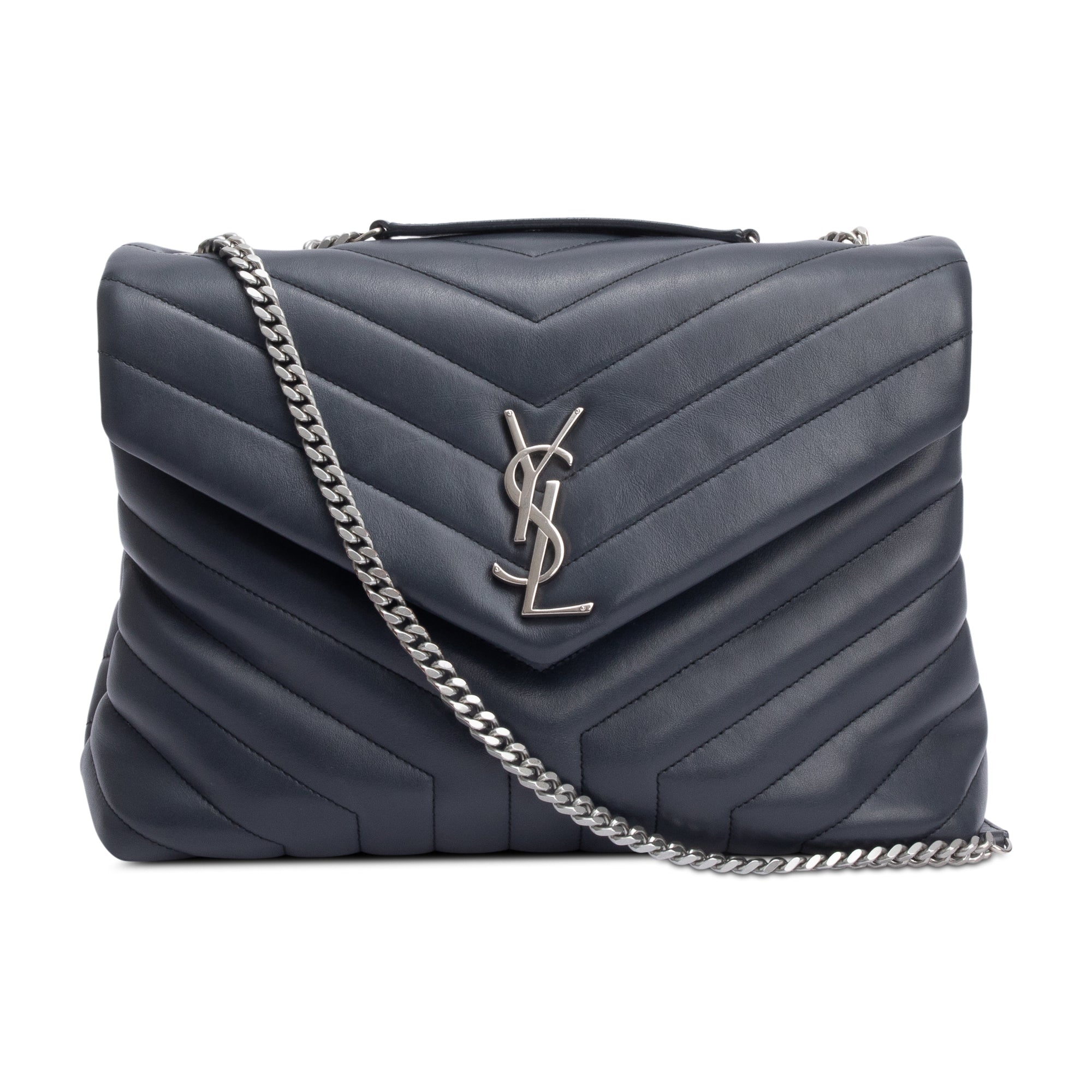 Saint Laurent Grey Quilted Leather Medium Loulou Monogram Shoulder Bag